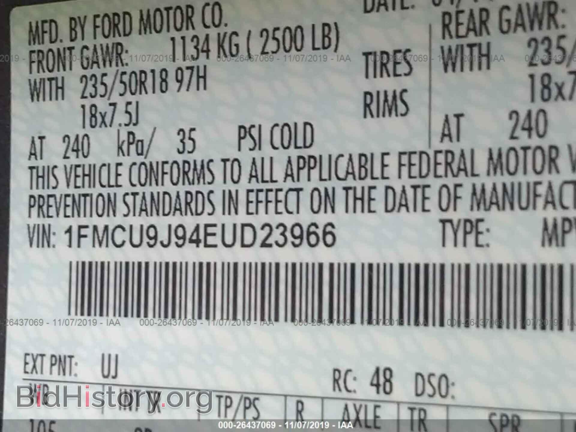 2014 FORD ESCAPE - VIN: 1FMCU9J94EUD23966 - Фото 9