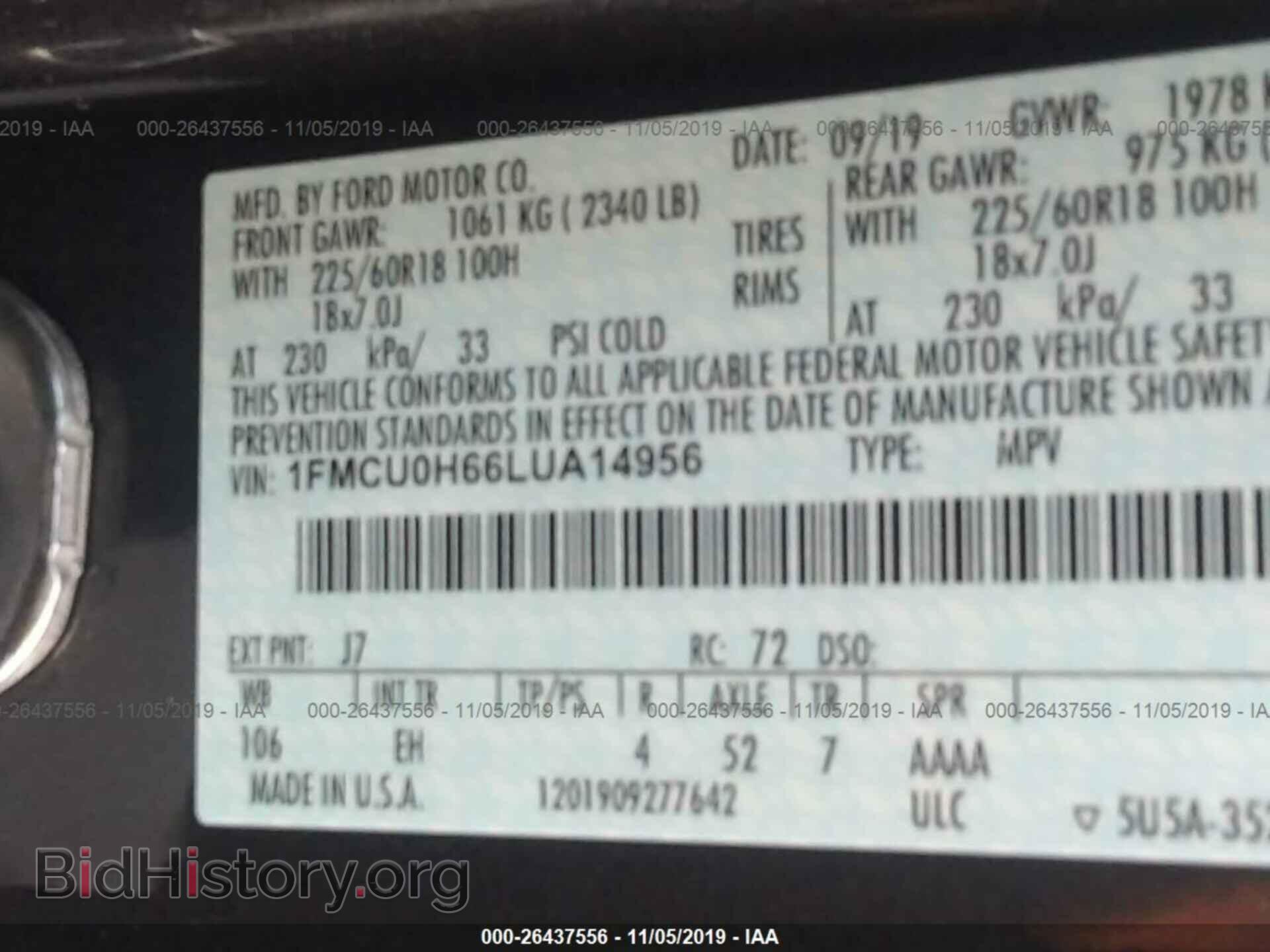 2020 FORD ESCAPE - VIN: 1FMCU0H66LUA14956 - Фото 9