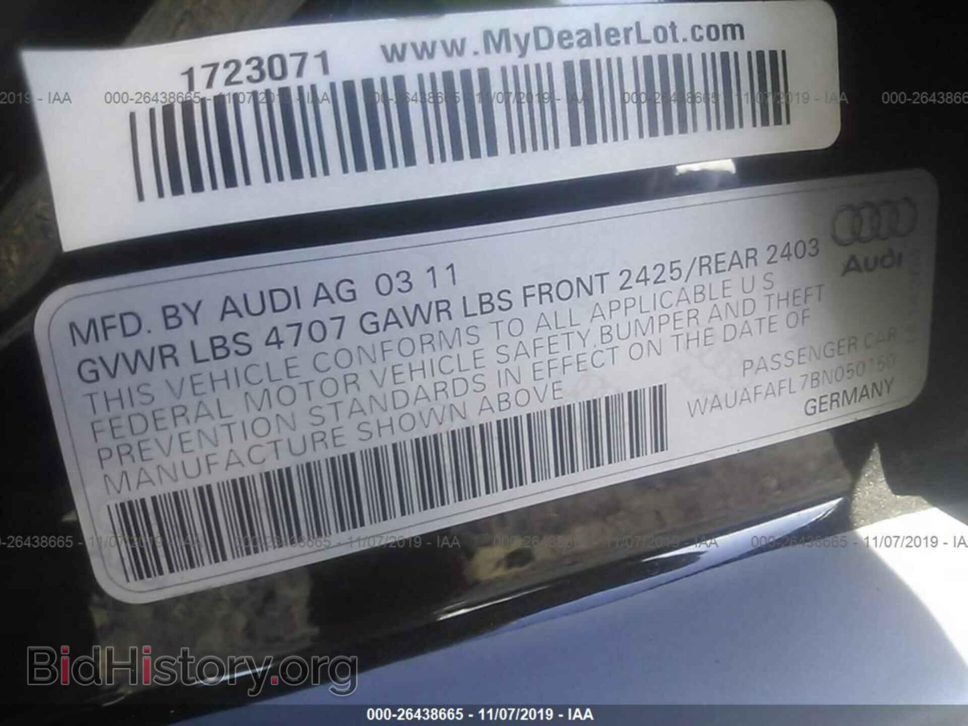 2011 AUDI A4 - VIN: WAUAFAFL7BN050150 - Фото 9