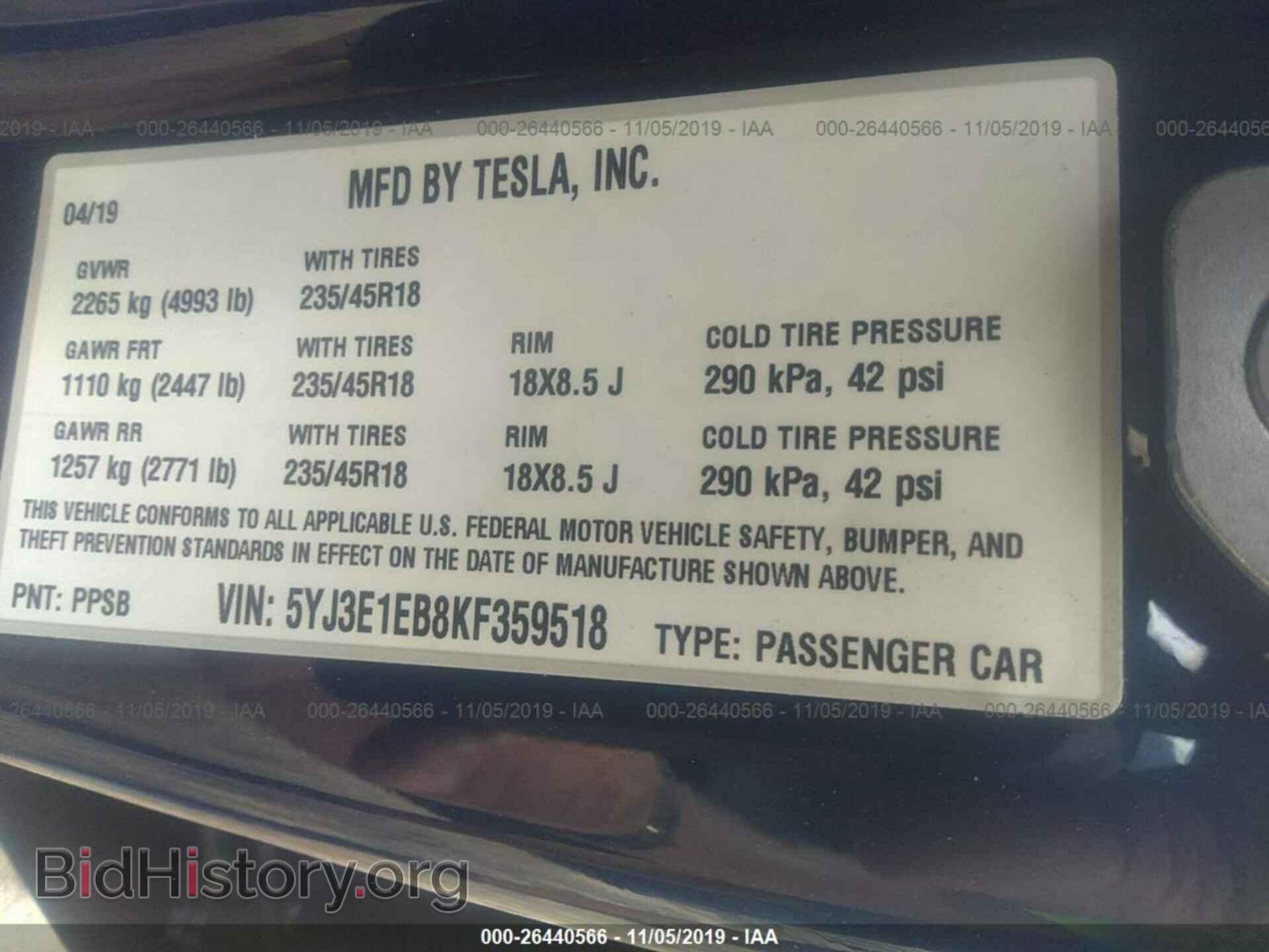 2019 TESLA MODEL 3 - VIN: 5YJ3E1EB8KF359518 - Photo 9