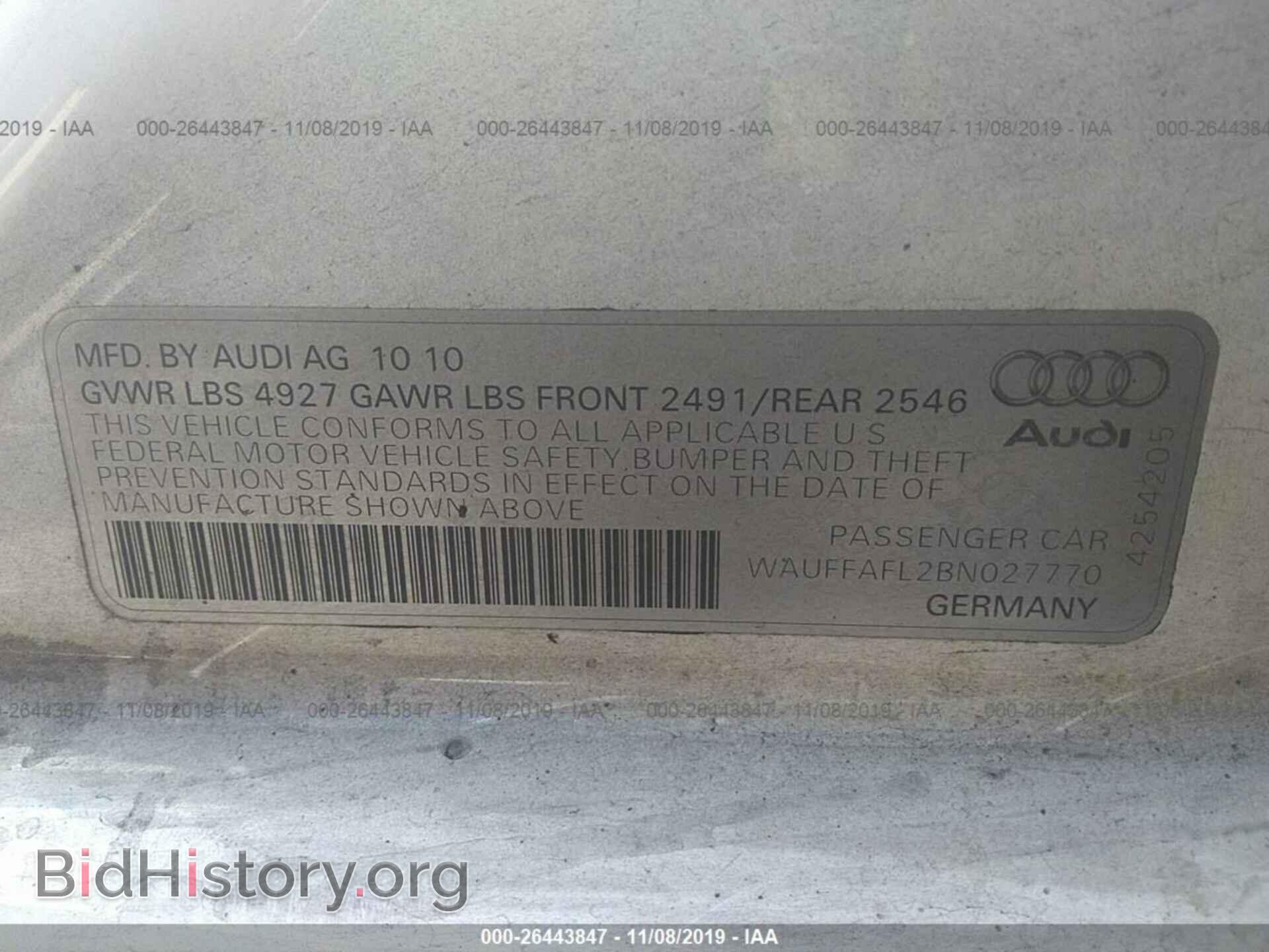 2011 AUDI A4 - VIN: WAUFFAFL2BN027770 - Фото 9