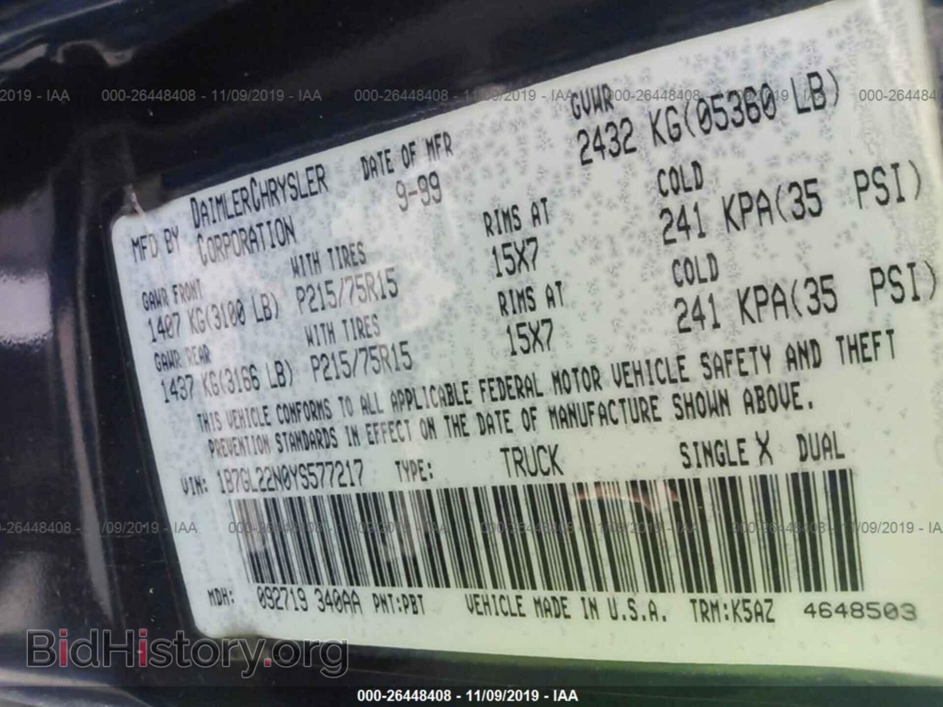 2000 DODGE DAKOTA - VIN: 1B7GL22N0YS577217 - Photo 9