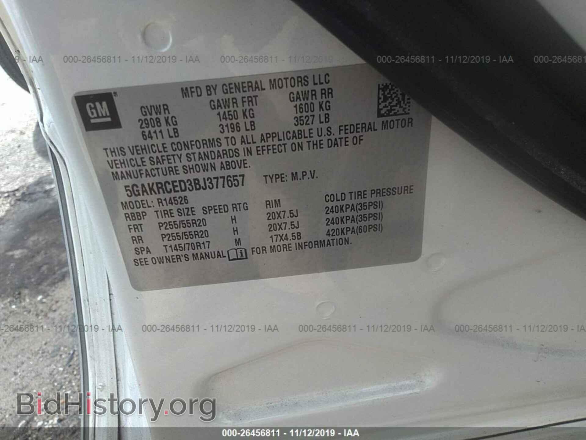 2011 BUICK ENCLAVE - VIN: 5GAKRCED3BJ377657 - Фото 9