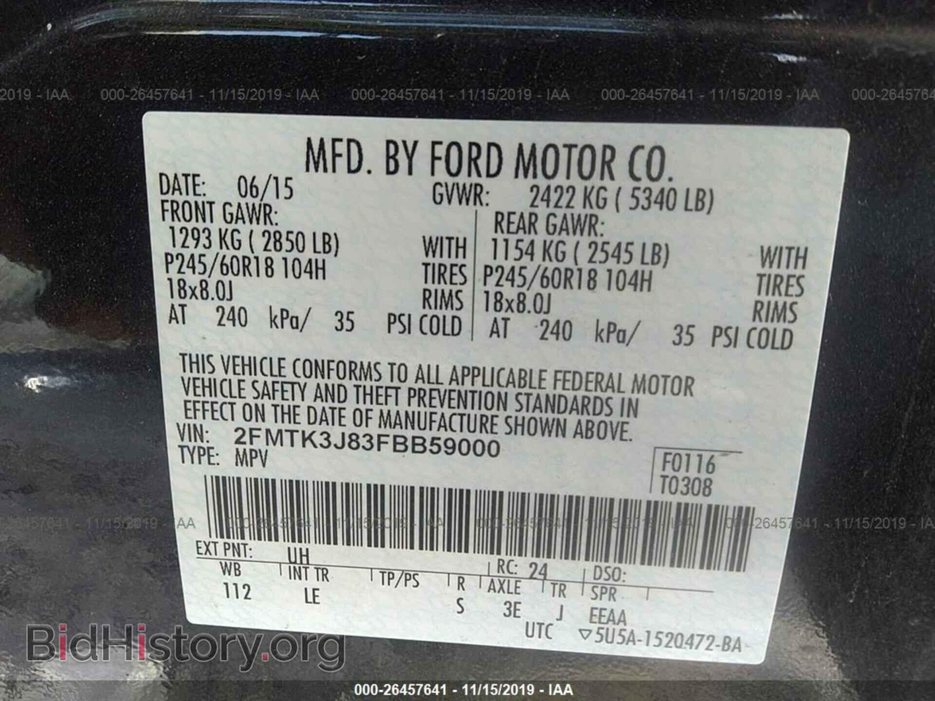 2015 FORD EDGE - VIN: 2FMTK3J83FBB59000 - Photo 9