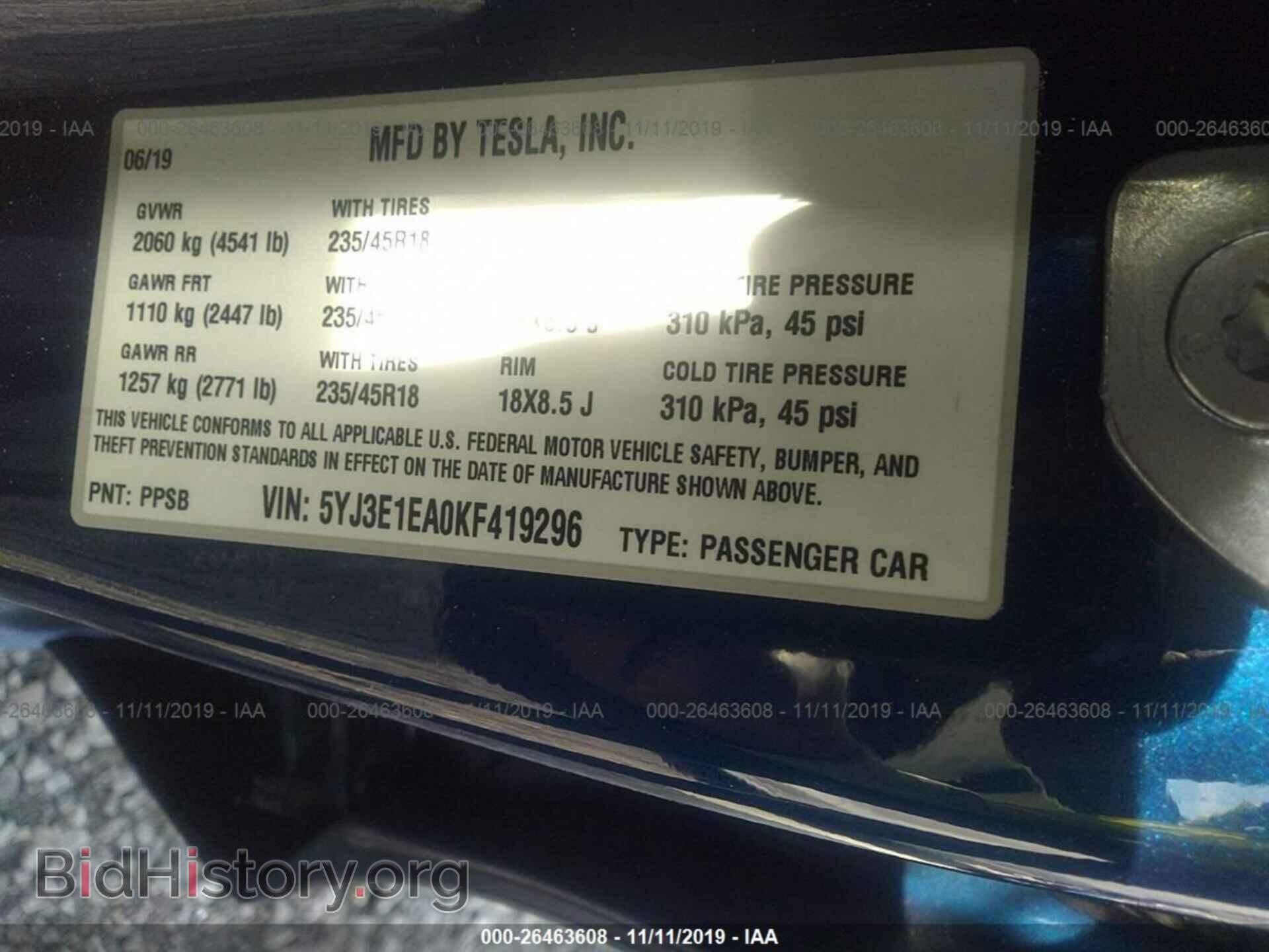 2019 TESLA MODEL 3 - VIN: 5YJ3E1EA0KF419296 - Photo 9