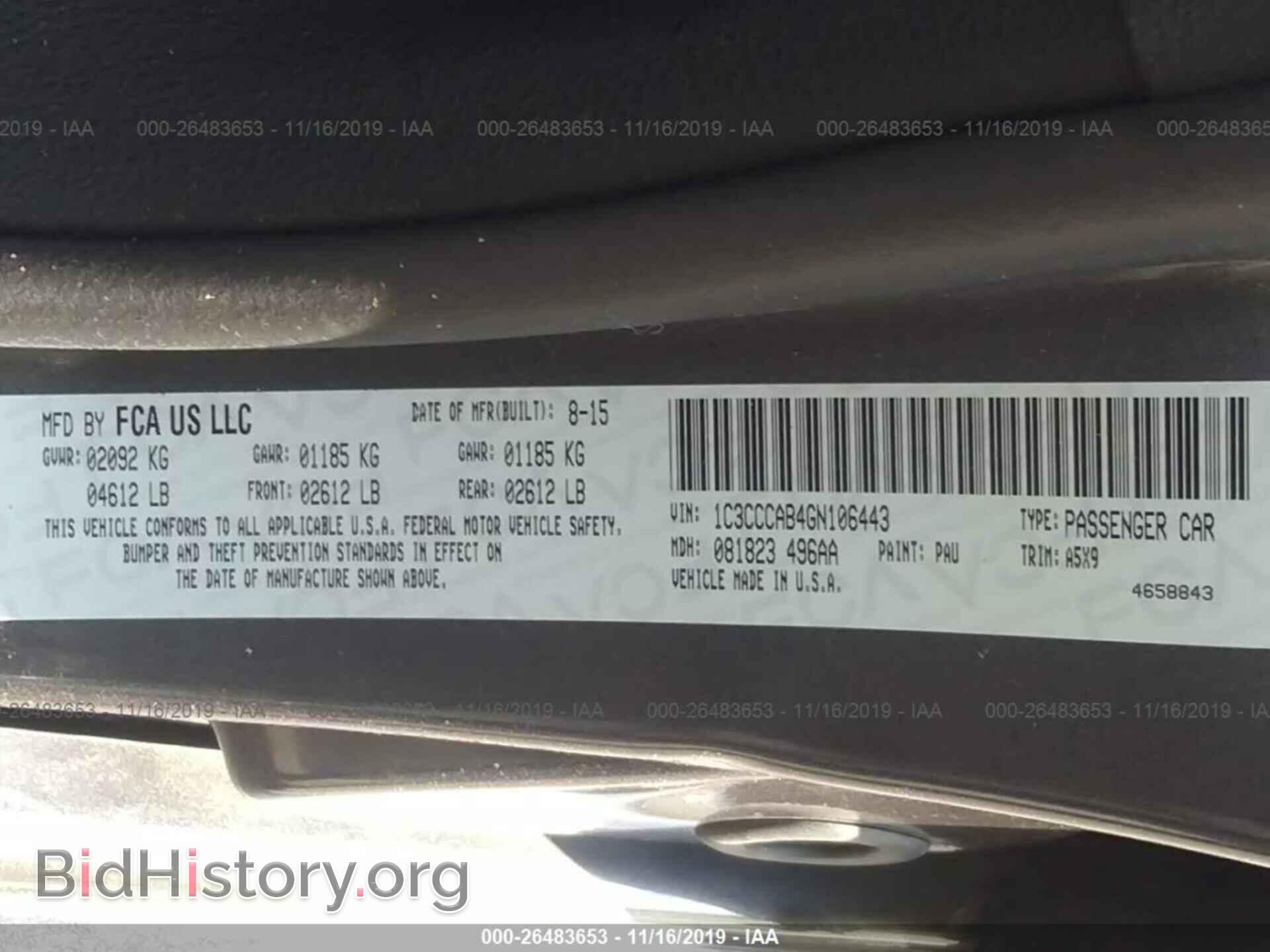 2016 CHRYSLER 200 - VIN: 1C3CCCAB4GN106443 - Фото 9