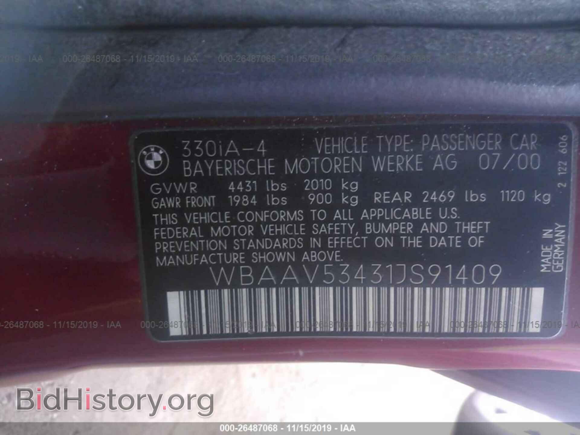 2001 BMW 330 - VIN: WBAAV53431JS91409 - Фото 9