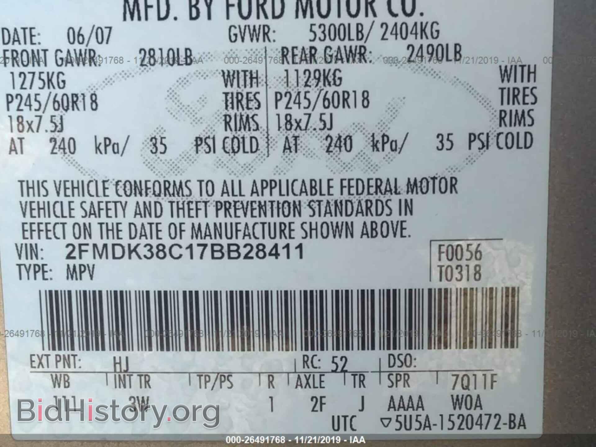 2007 FORD EDGE - VIN: 2FMDK38C17BB28411 - Фото 9