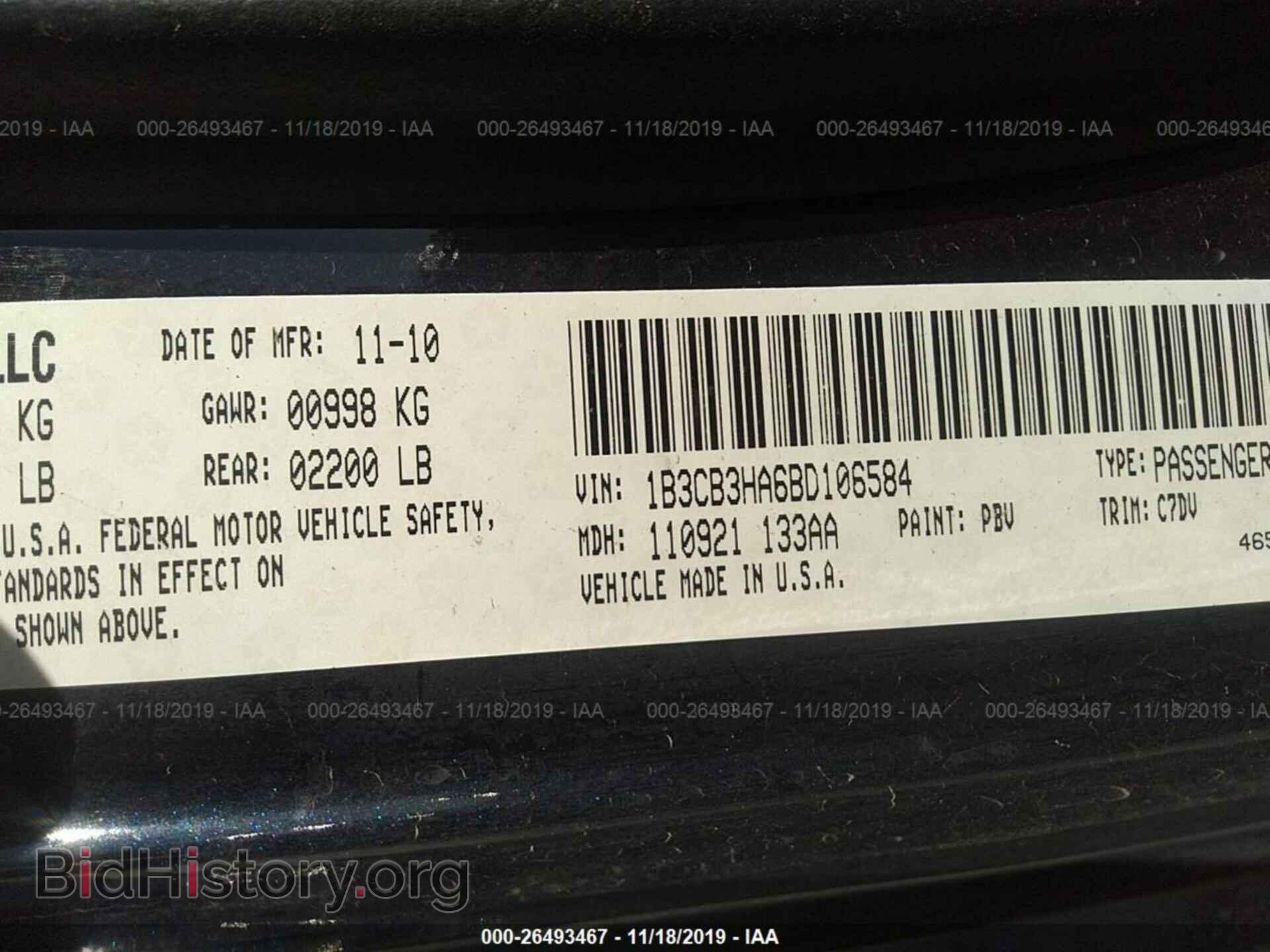 2011 DODGE CALIBER - VIN: 1B3CB3HA6BD106584 - Фото 9