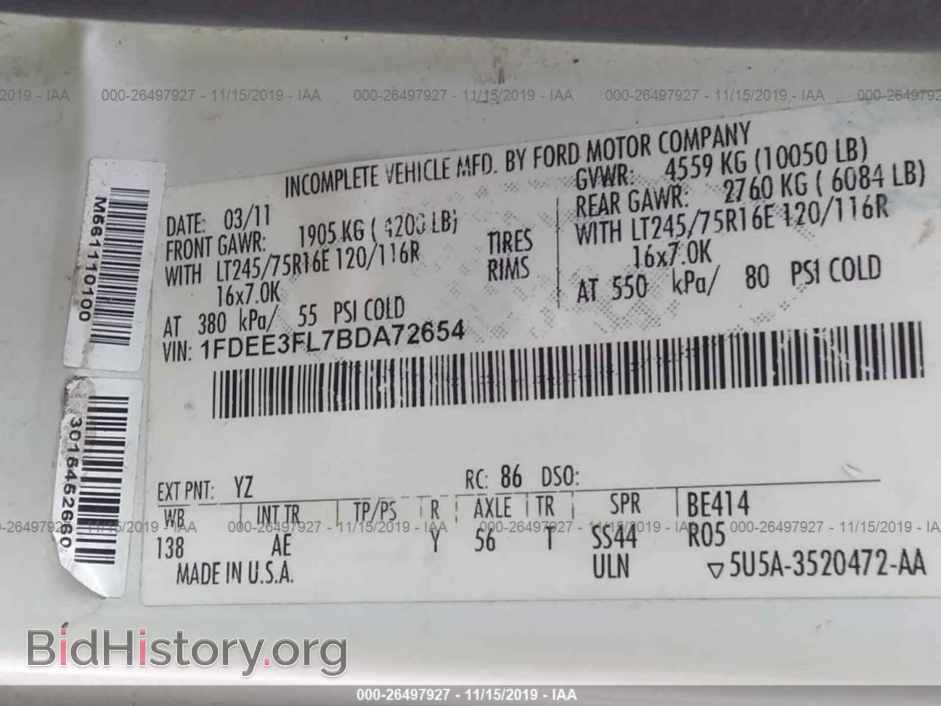 2011 FORD ECONOLINE - VIN: 1FDEE3FL7BDA72654 - Фото 9