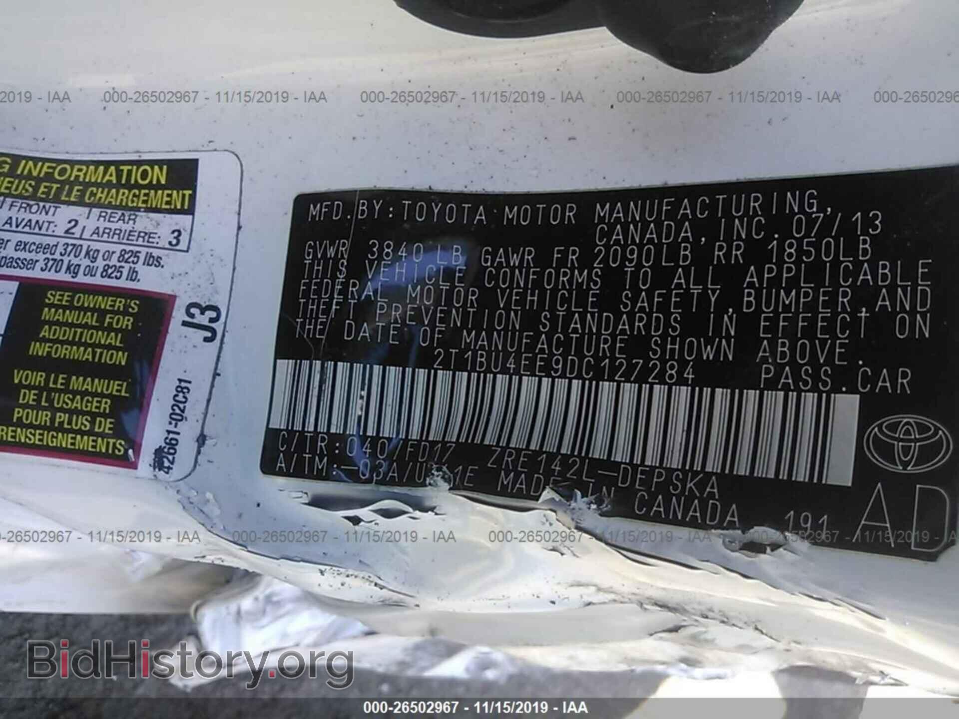 2013 TOYOTA COROLLA - VIN: 2T1BU4EE9DC127284 - Фото 9