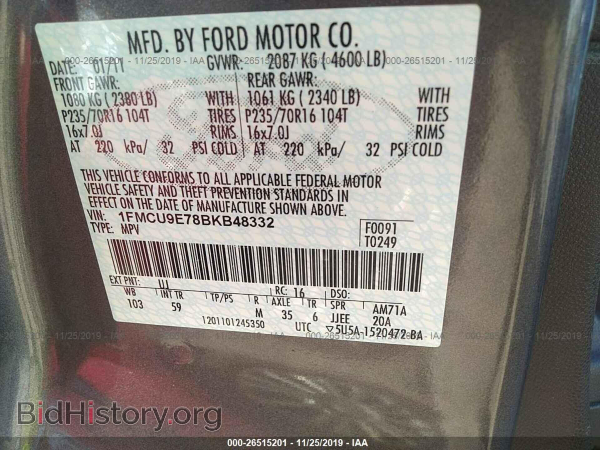 2011 FORD ESCAPE - VIN: 1FMCU9E78BKB48332 - Photo 9