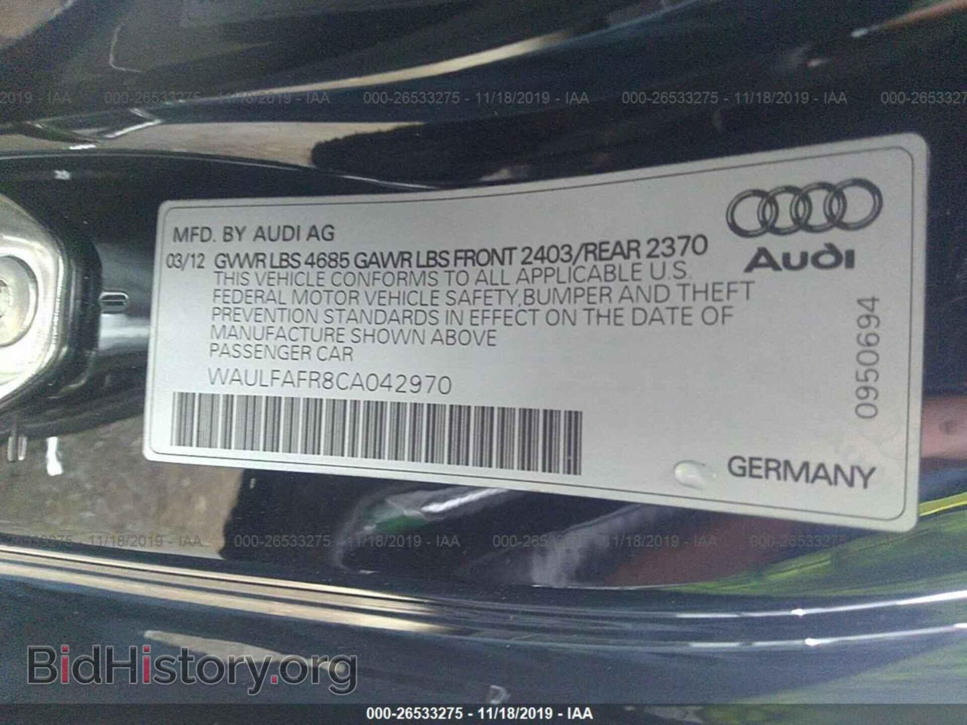 2012 AUDI A5 - VIN: WAULFAFR8CA042970 - Фото 9