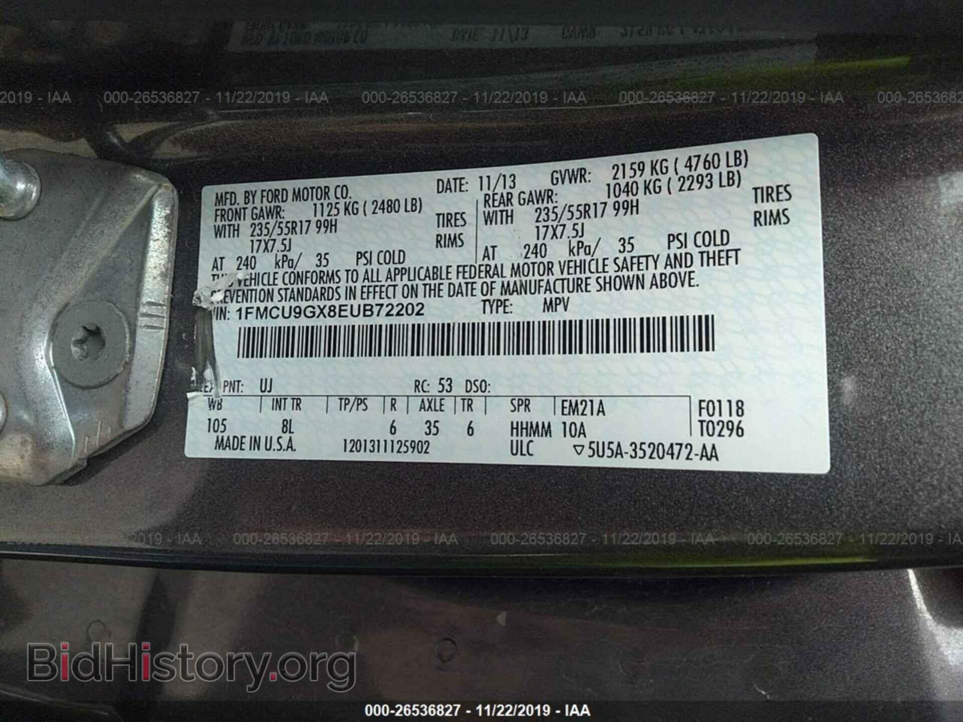 2014 FORD ESCAPE - VIN: 1FMCU9GX8EUB72202 - Photo 9