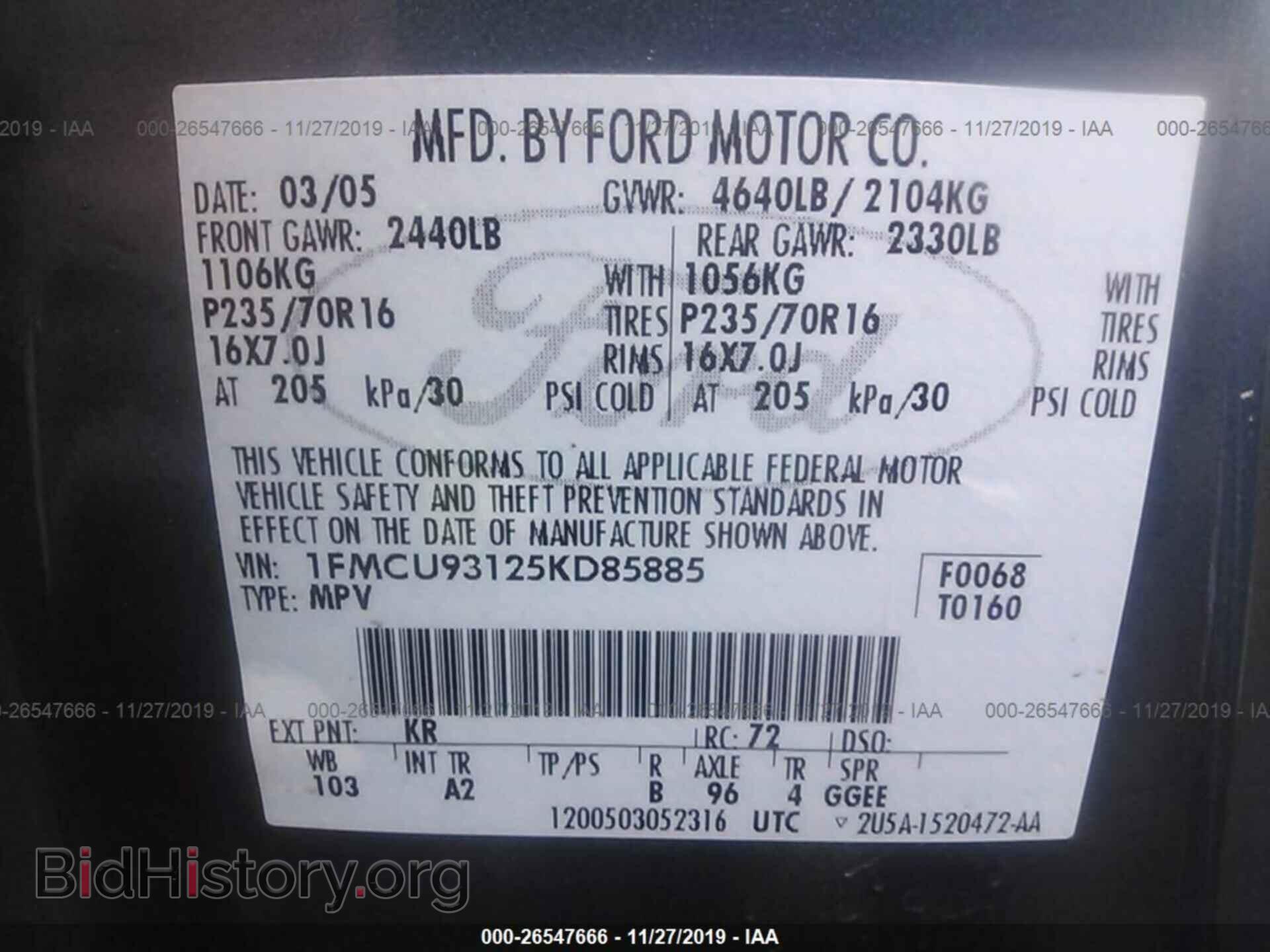 2005 FORD ESCAPE - VIN: 1FMCU93125KD85885 - Фото 9