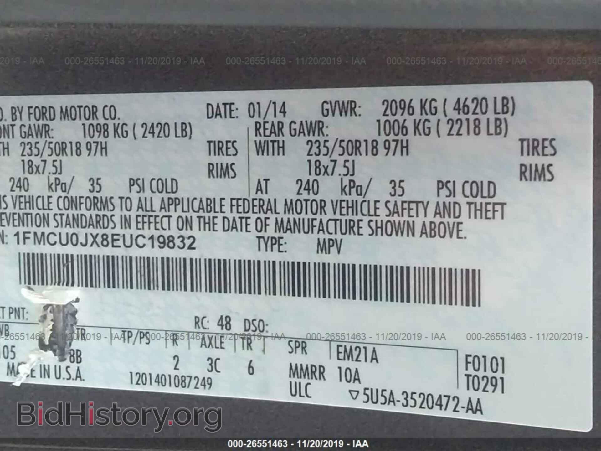 2014 FORD ESCAPE - VIN: 1FMCU0JX8EUC19832 - Фото 9