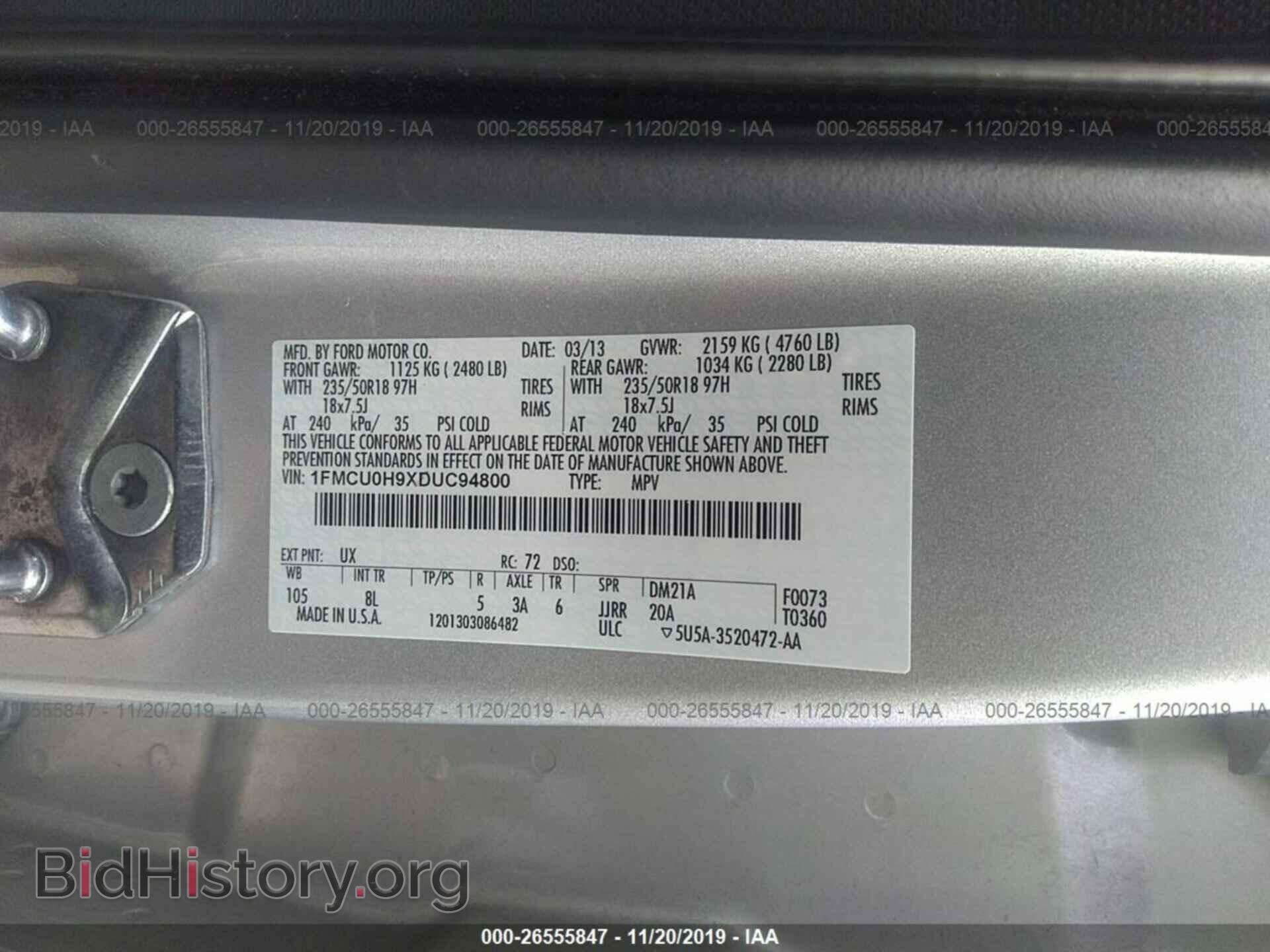 2013 FORD ESCAPE - VIN: 1FMCU0H9XDUC94800 - Фото 9