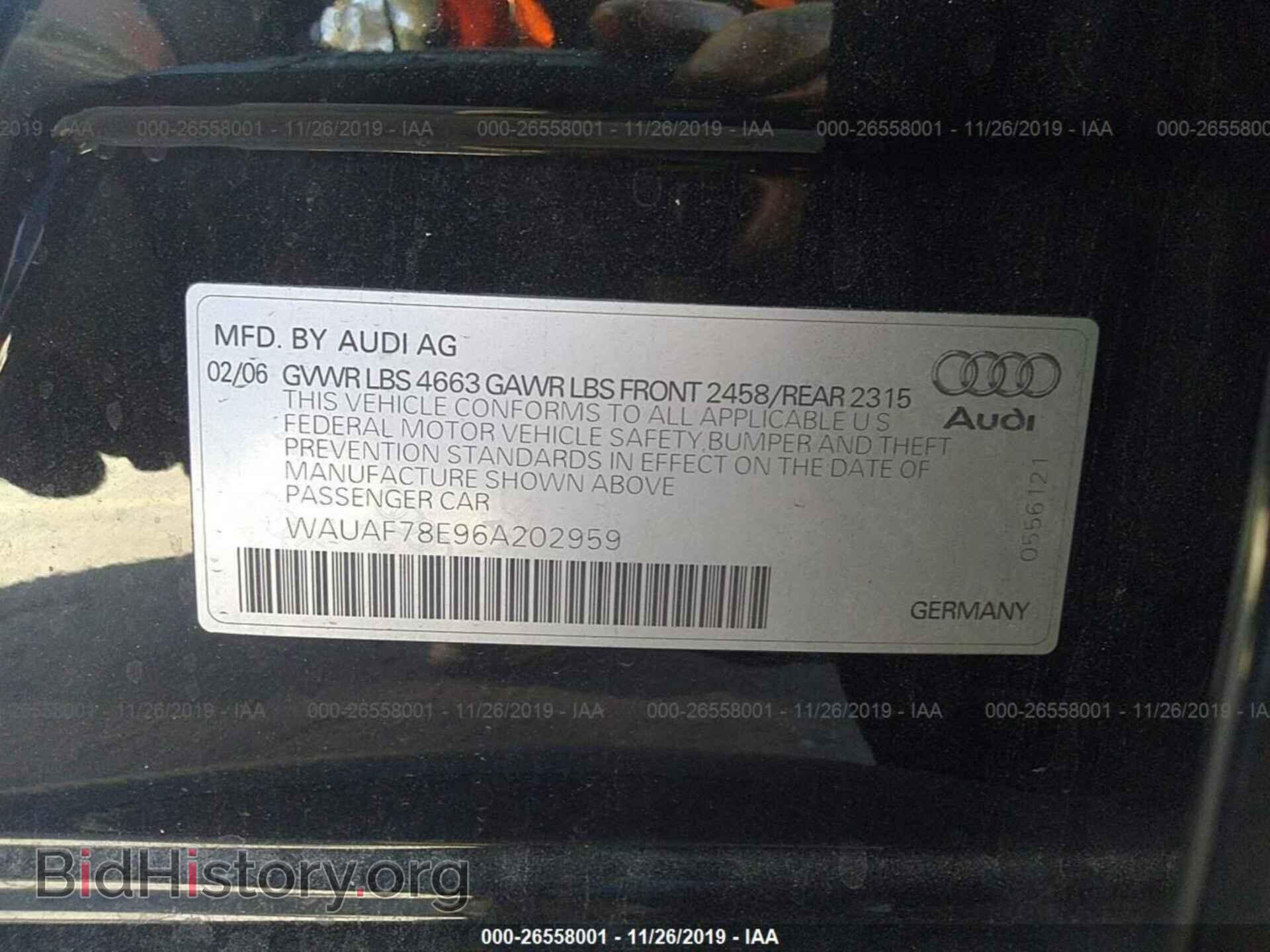 2006 AUDI A4 - VIN: WAUAF78E96A202959 - Photo 9