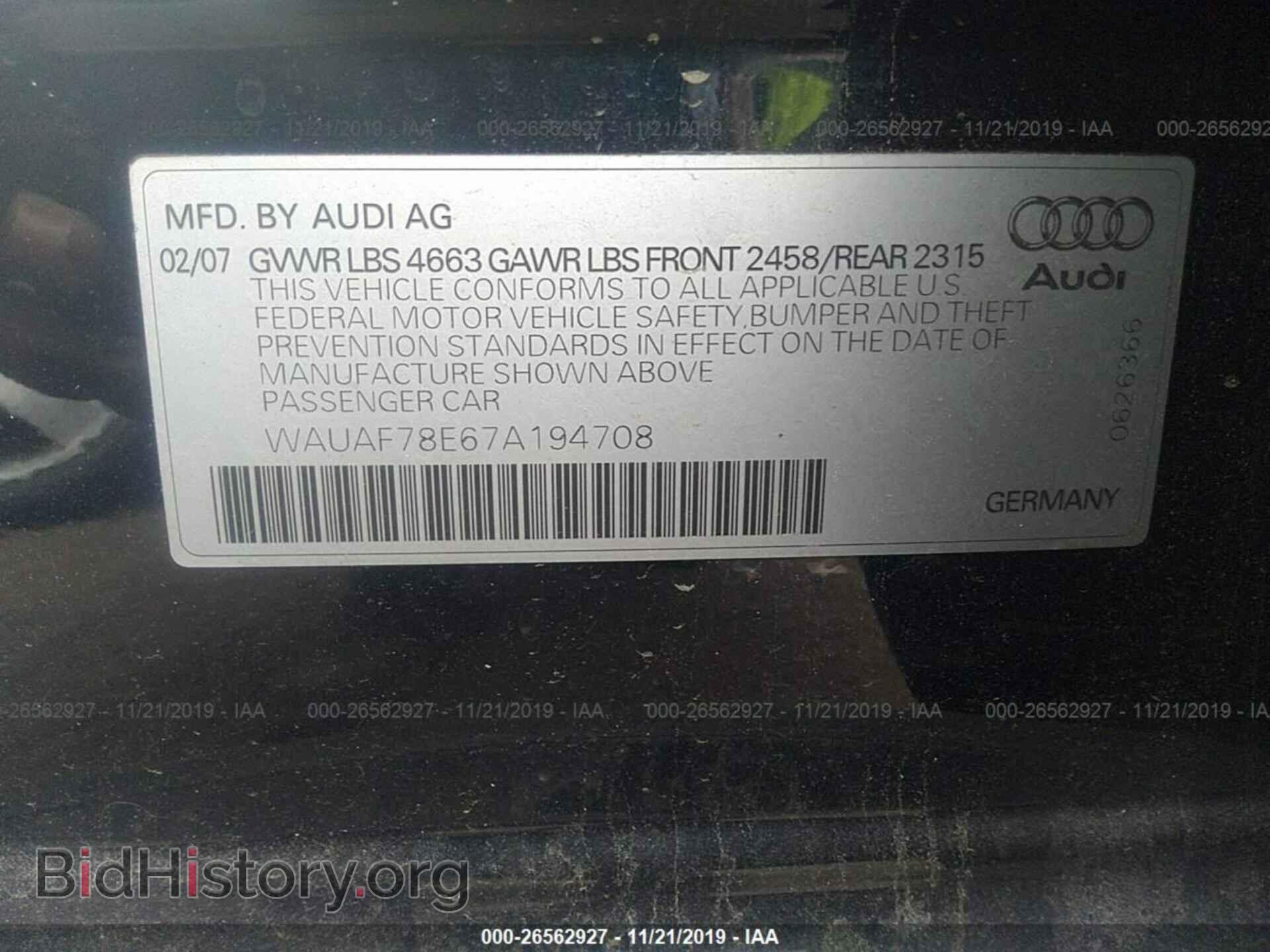 2007 AUDI A4 - VIN: WAUAF78E67A194708 - Photo 9