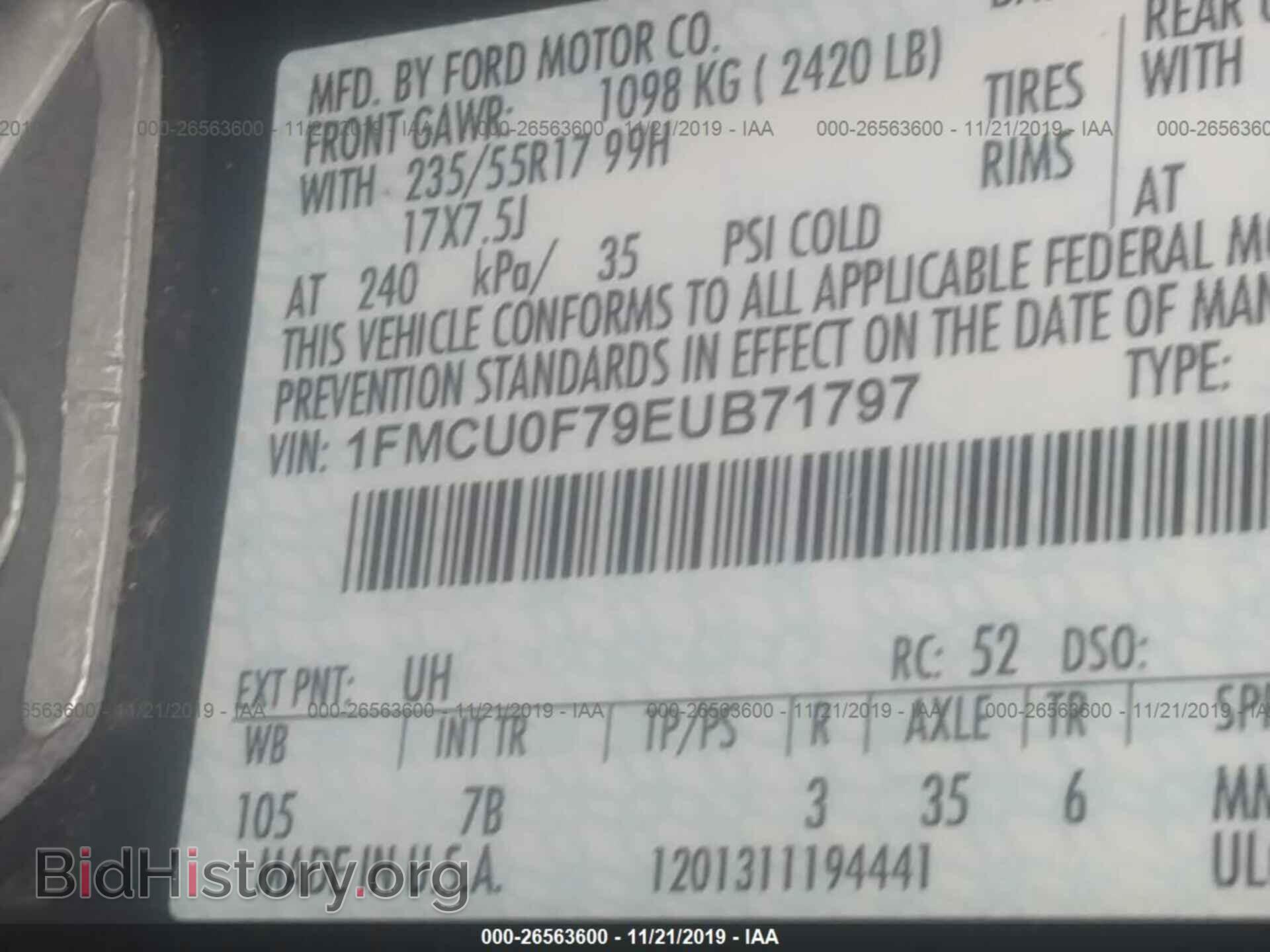 2014 FORD ESCAPE - VIN: 1FMCU0F79EUB71797 - Фото 9