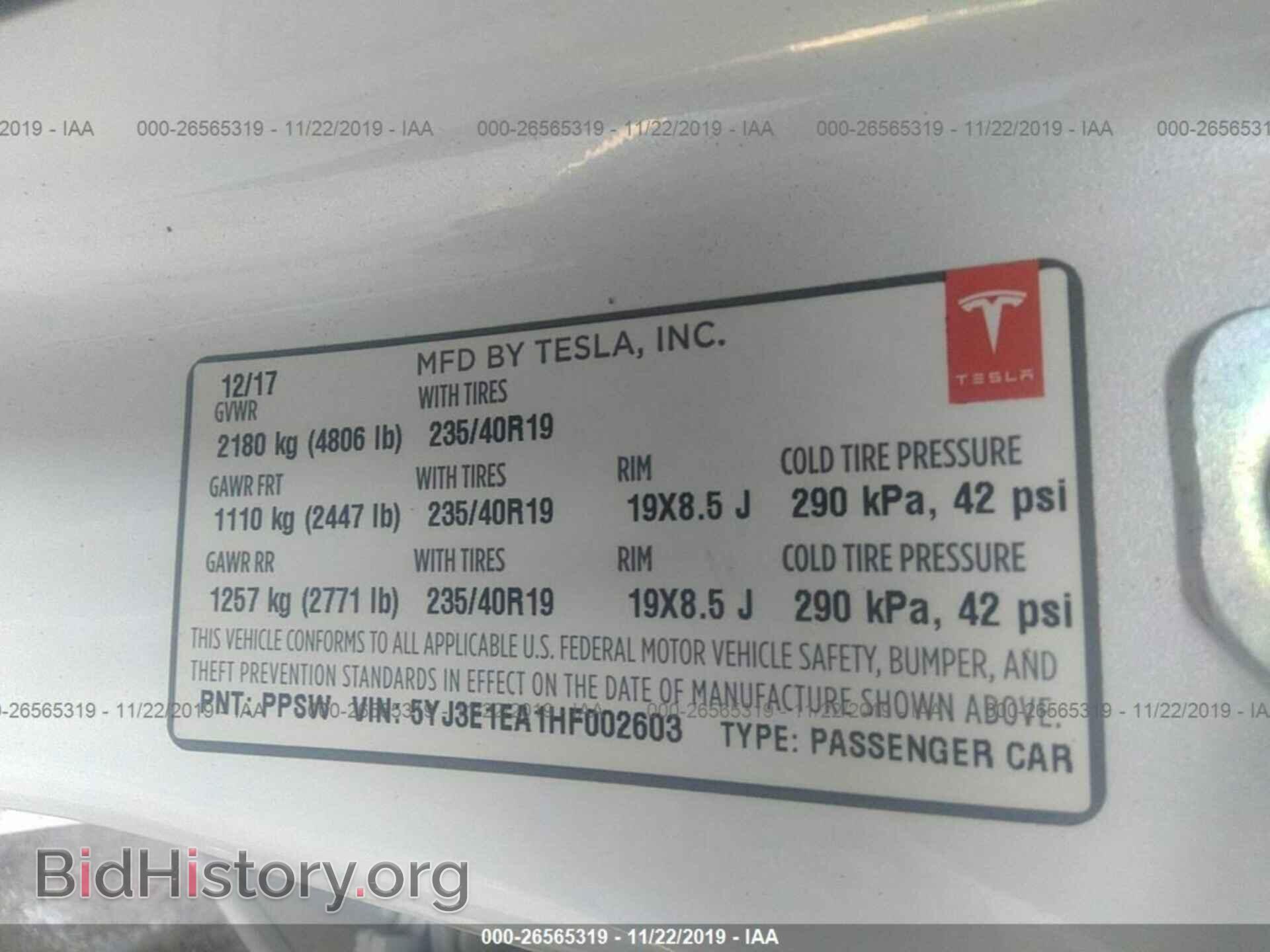 2017 TESLA MODEL 3 - VIN: 5YJ3E1EA1HF002603 - Photo 9