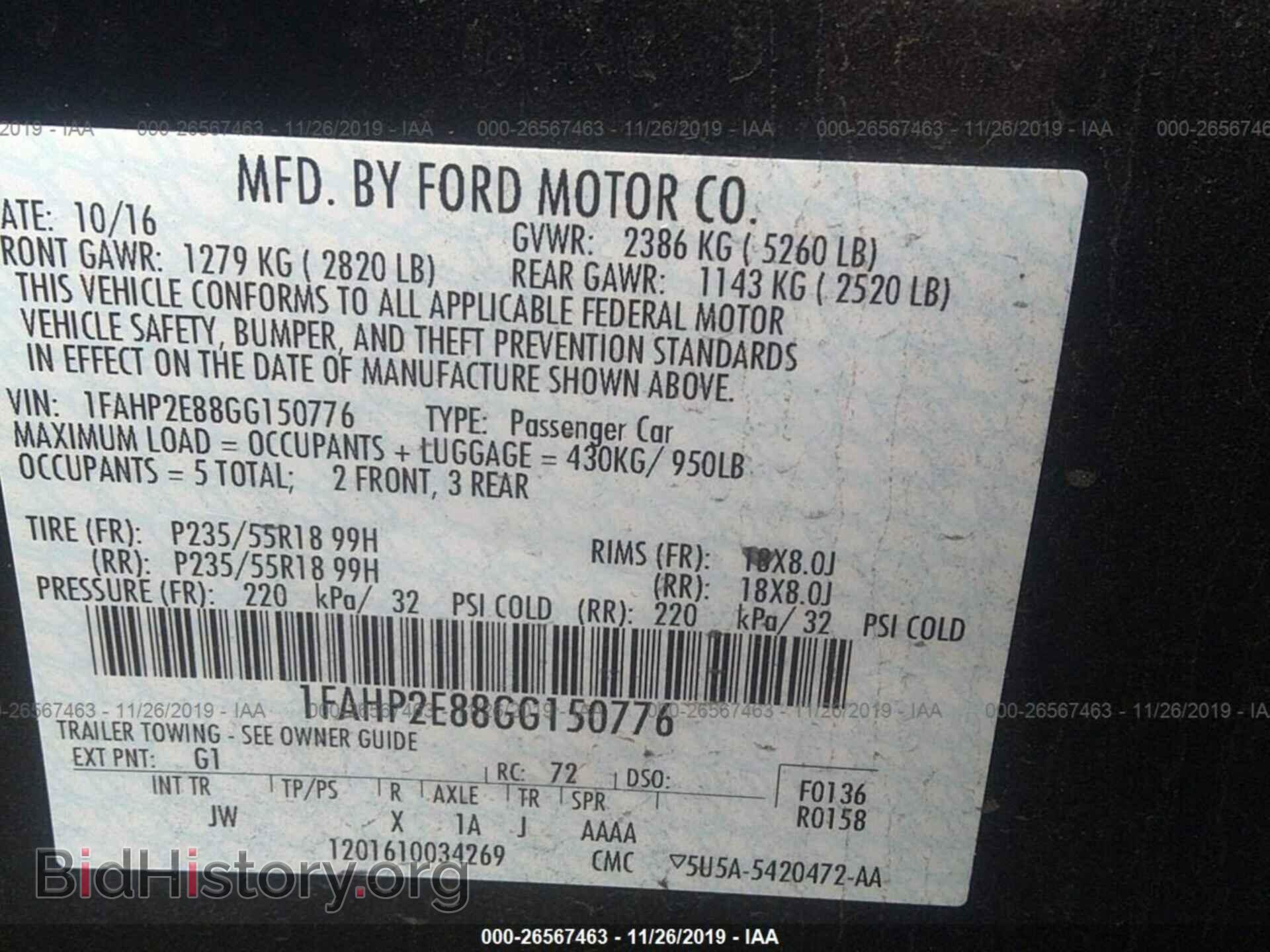 2016 FORD TAURUS - VIN: 1FAHP2E88GG150776 - Photo 9