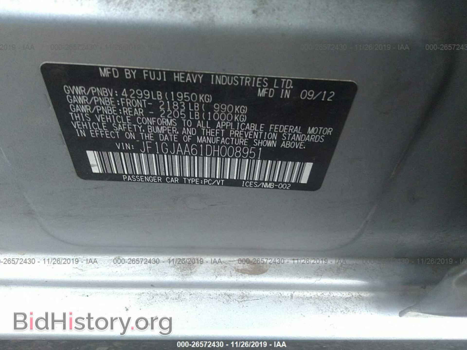 2013 SUBARU IMPREZA - VIN: JF1GJAA61DH008951 - Фото 9