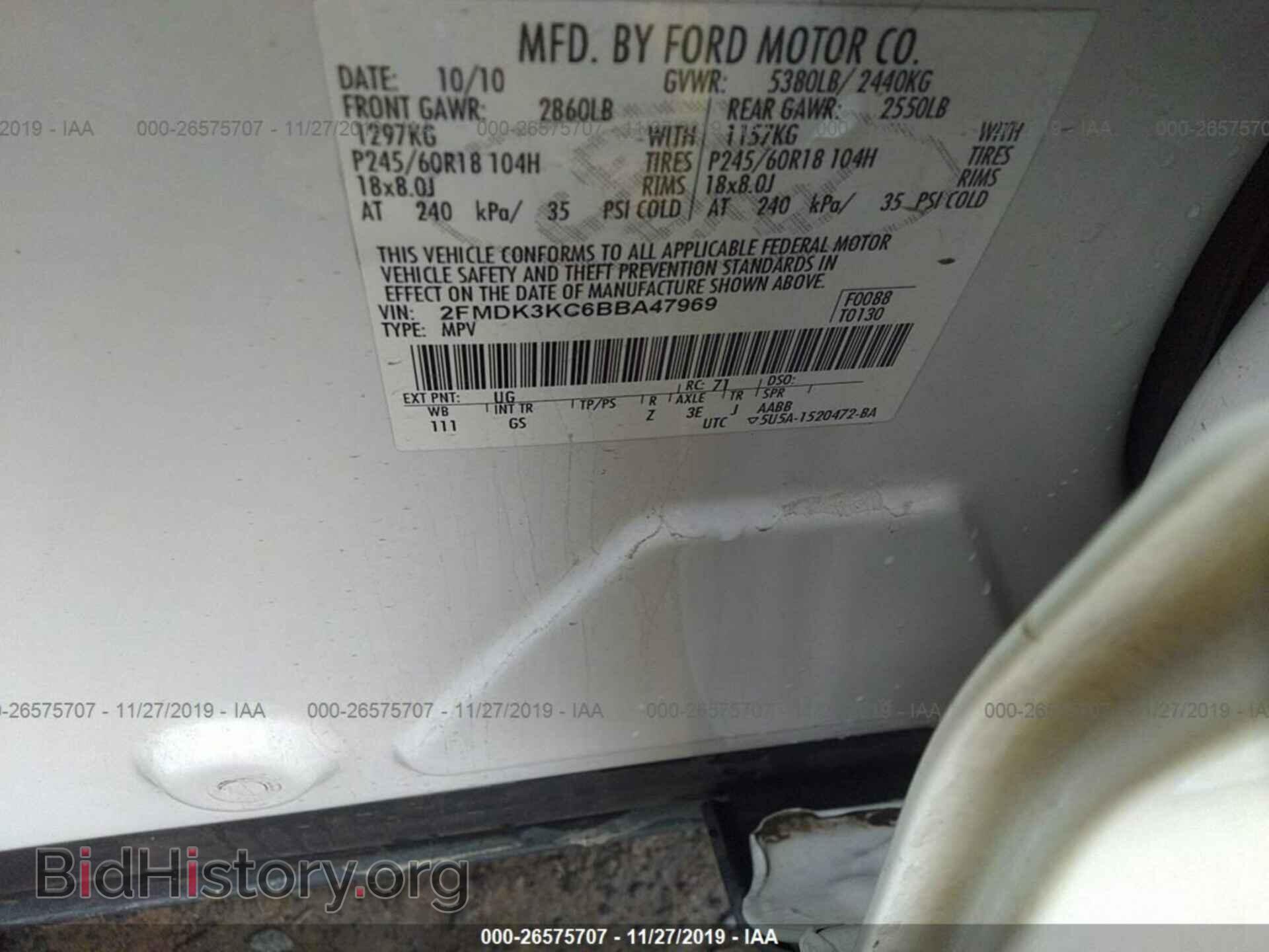 2011 FORD EDGE - VIN: 2FMDK3KC6BBA47969 - Фото 9