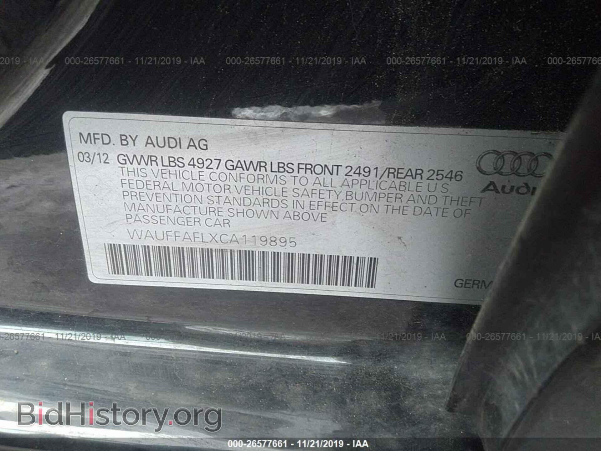 2012 AUDI A4 - VIN: WAUFFAFLXCA119895 - Фото 9