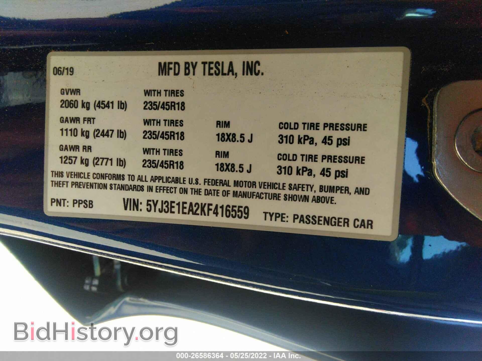 2019 TESLA MODEL 3 - VIN: 5YJ3E1EA2KF416559 - Фото 9