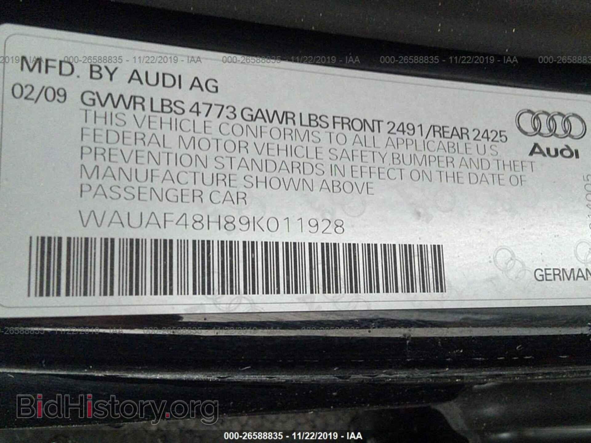 2009 AUDI A4 - VIN: WAUAF48H89K011928 - Фото 9
