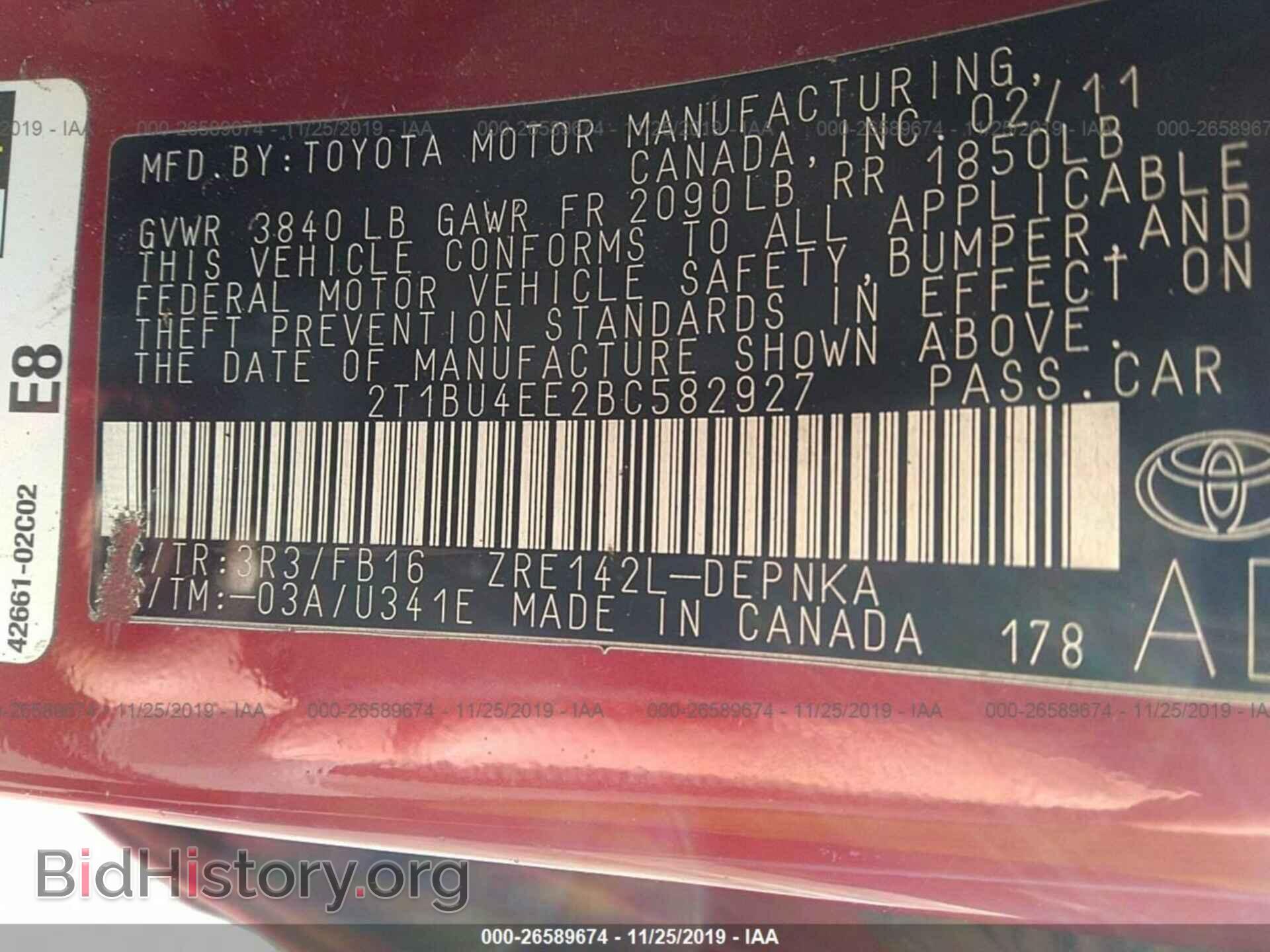 2011 TOYOTA COROLLA - VIN: 2T1BU4EE2BC582927 - Фото 9