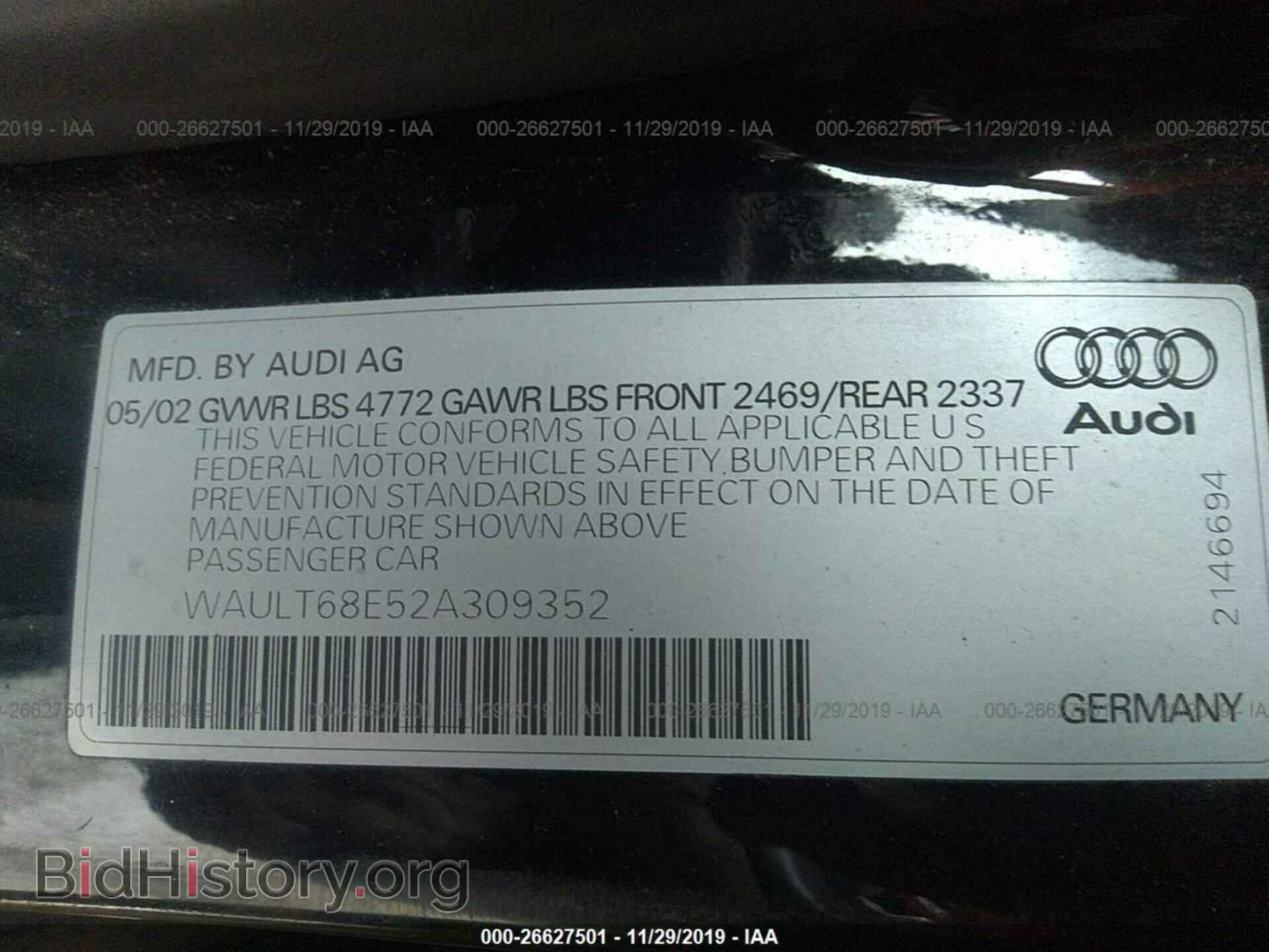 2002 AUDI A4 - VIN: WAULT68E52A309352 - Photo 9