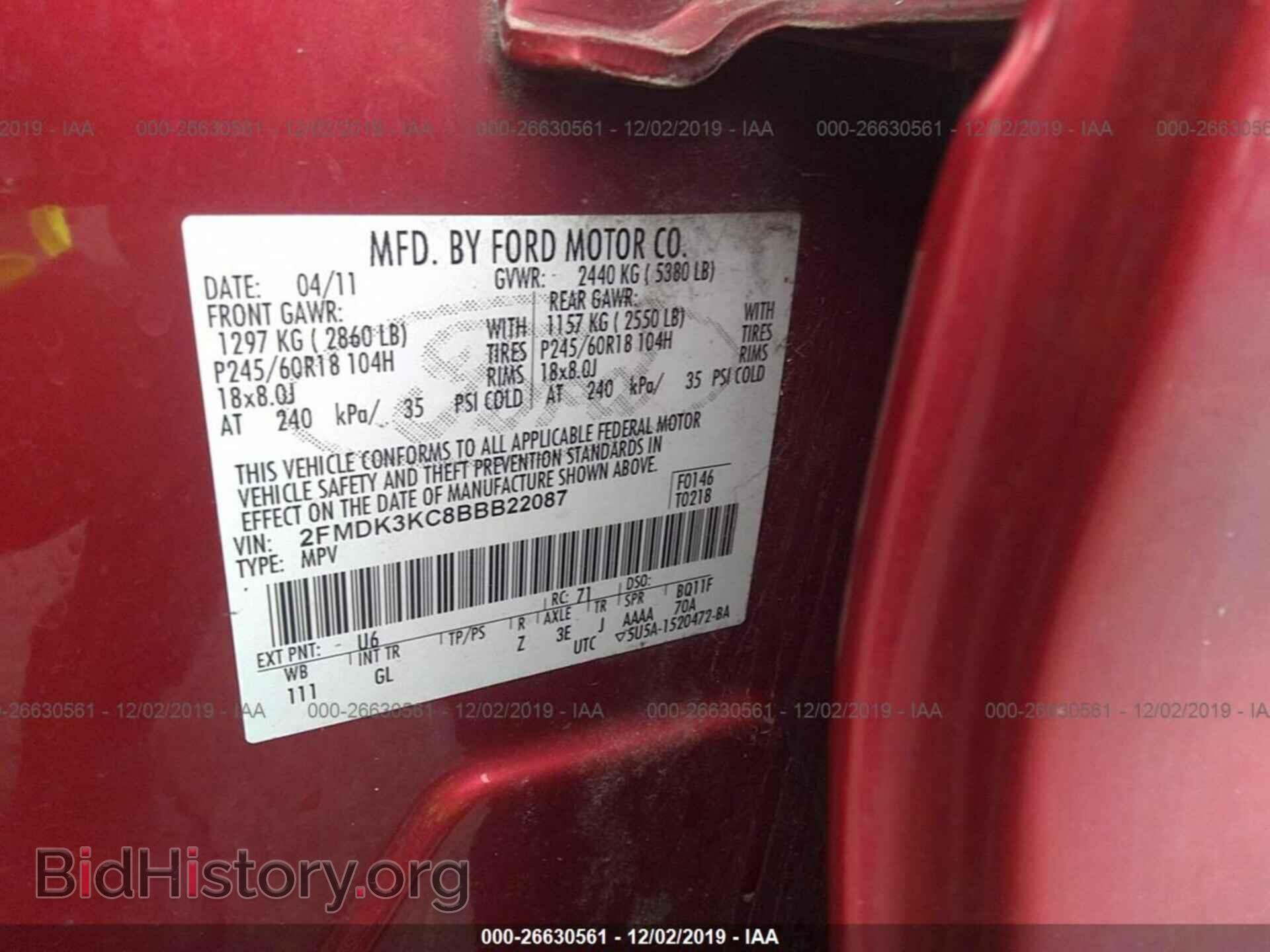 2011 FORD EDGE - VIN: 2FMDK3KC8BBB22087 - Фото 9