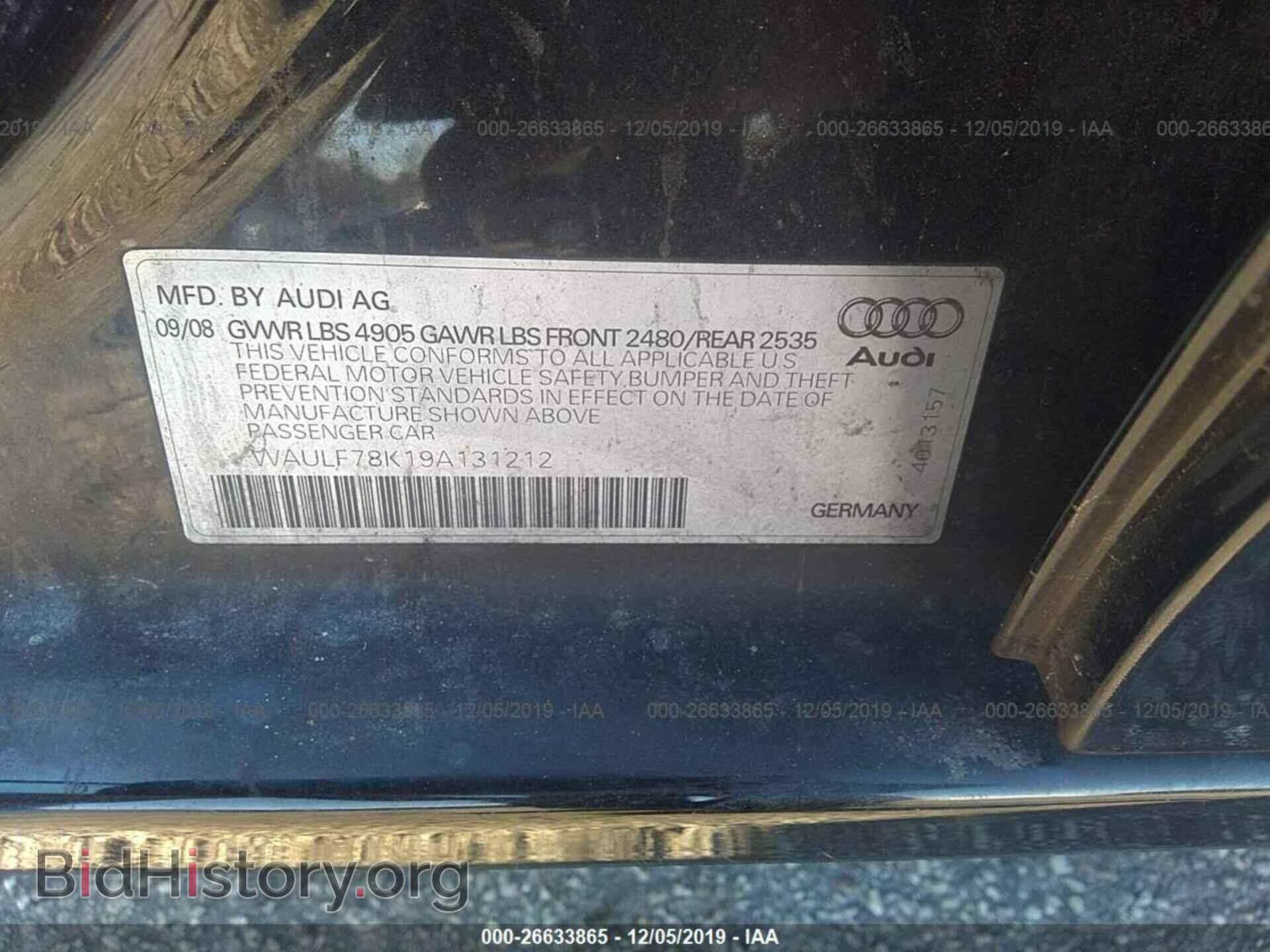 2009 AUDI A4 - VIN: WAULF78K19A131212 - Фото 9
