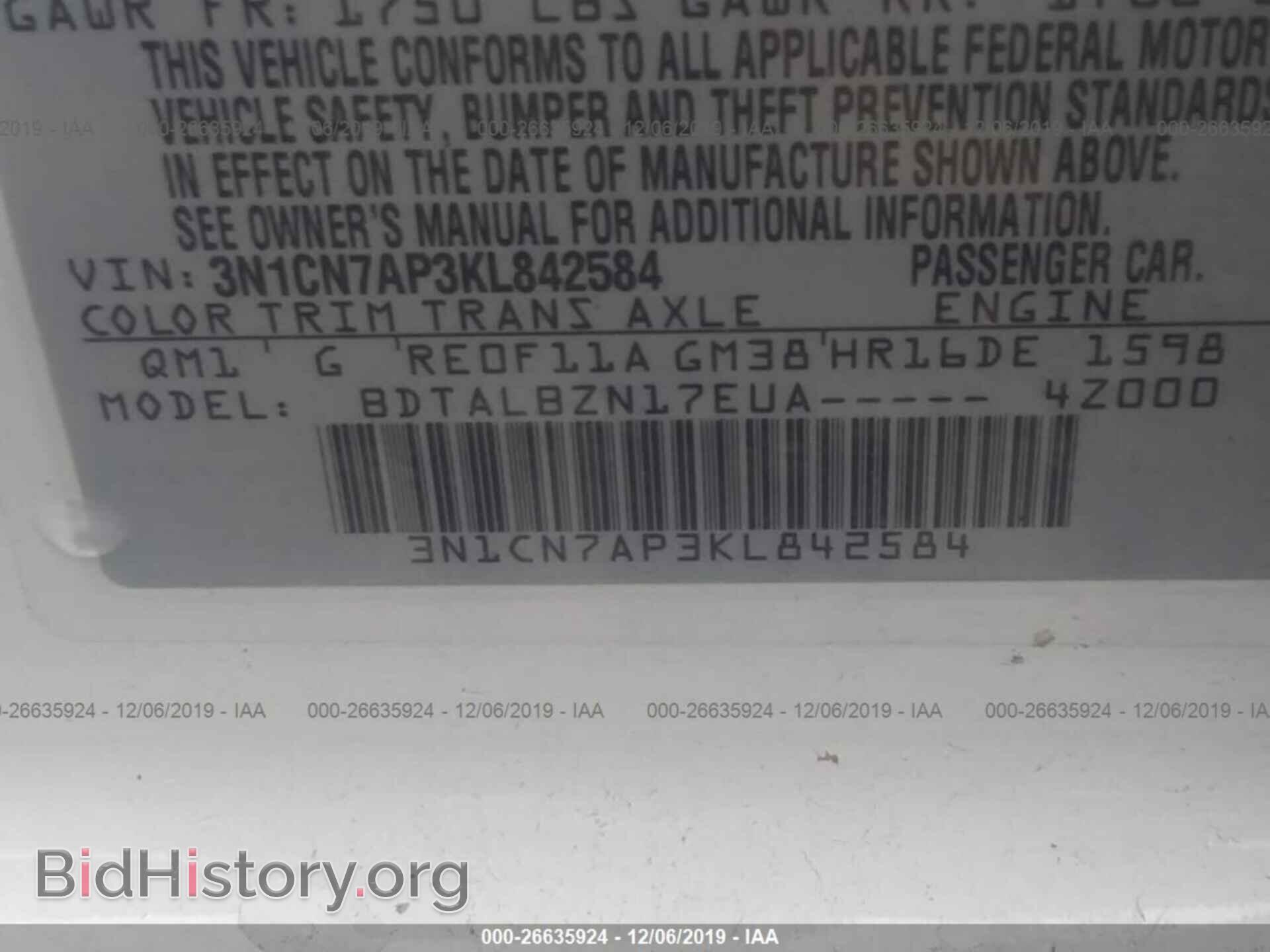2019 NISSAN VERSA - VIN: 3N1CN7AP3KL842584 - Photo 9