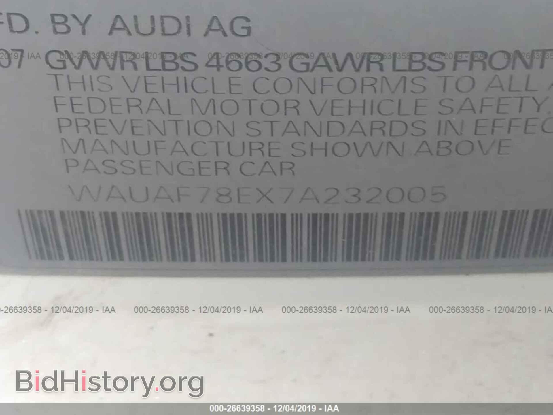 2007 AUDI A4 - VIN: WAUAF78EX7A232005 - Photo 9