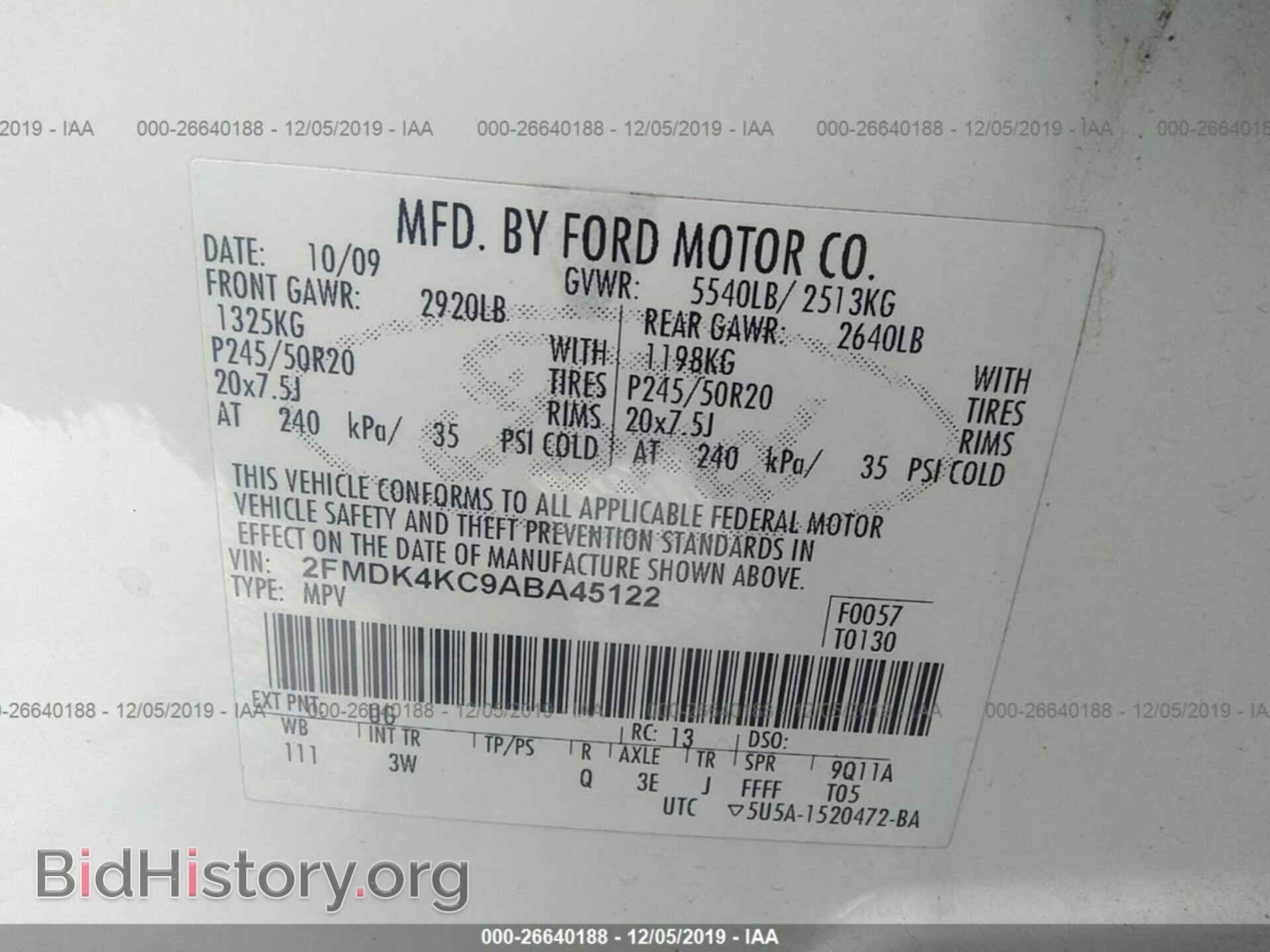 2010 FORD EDGE - VIN: 2FMDK4KC9ABA45122 - Photo 9