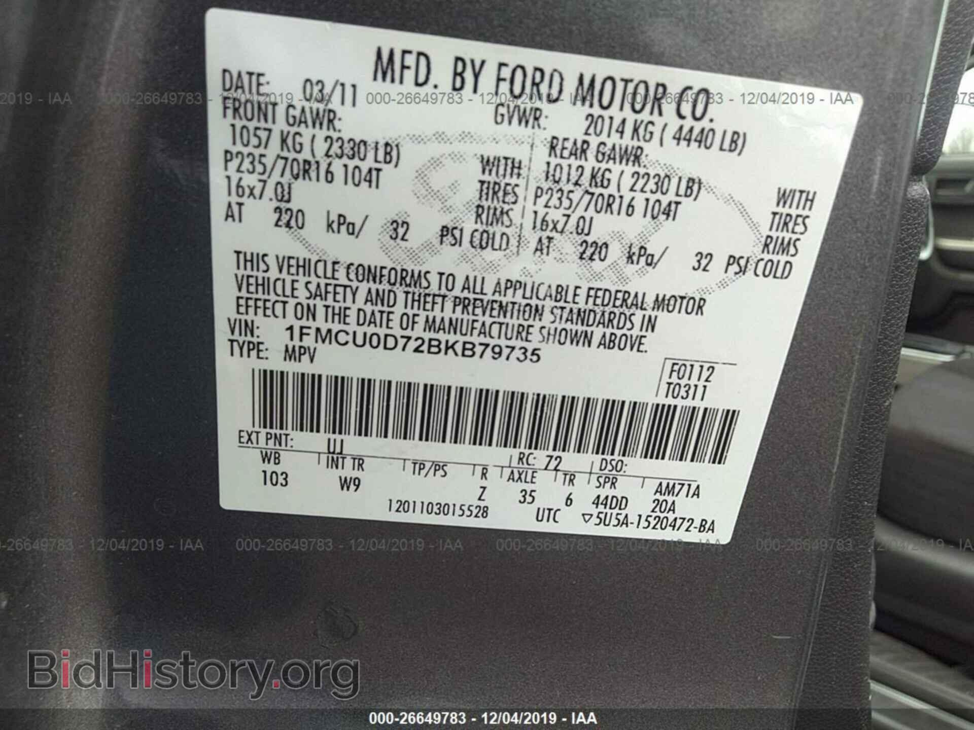 2011 FORD ESCAPE - VIN: 1FMCU0D72BKB79735 - Photo 9
