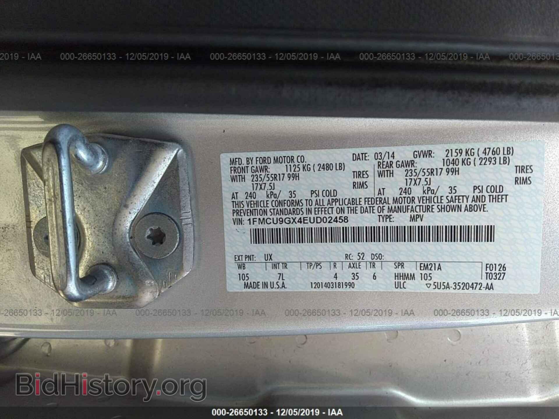 2014 FORD ESCAPE - VIN: 1FMCU9GX4EUD02458 - Photo 9