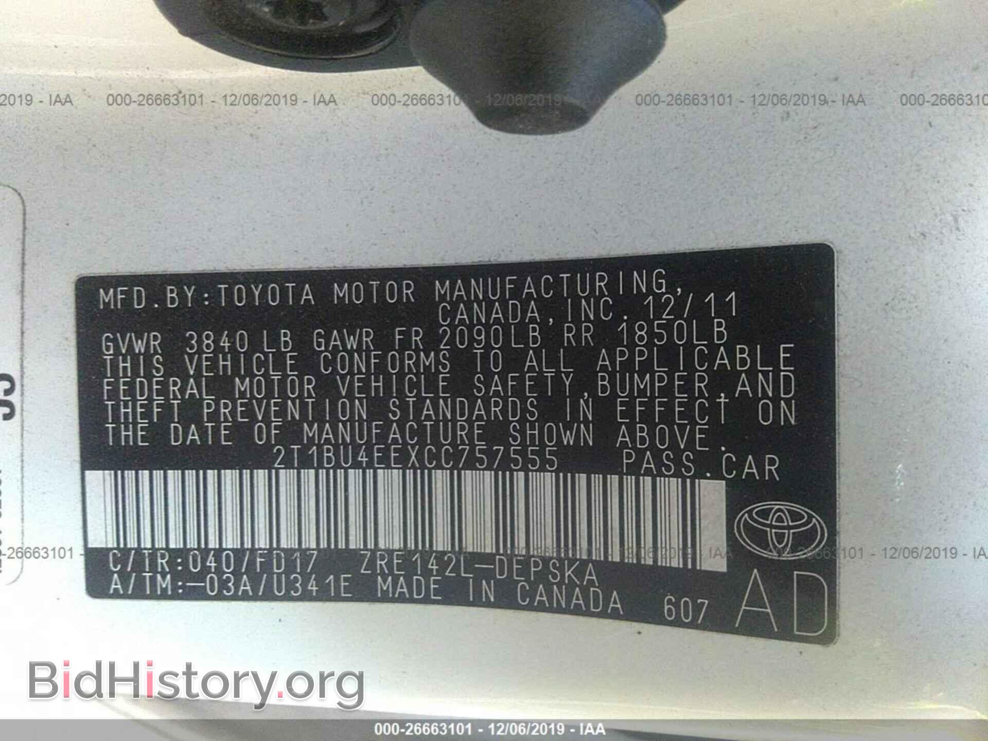 2012 TOYOTA COROLLA - VIN: 2T1BU4EEXCC757555 - Фото 9