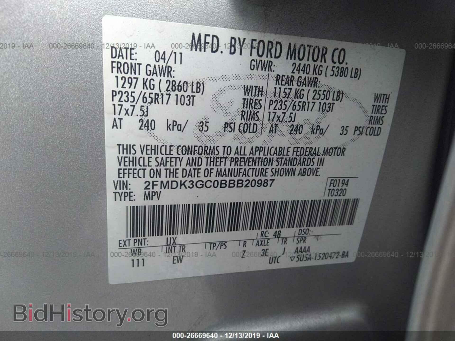 2011 FORD EDGE - VIN: 2FMDK3GC0BBB20987 - Photo 9