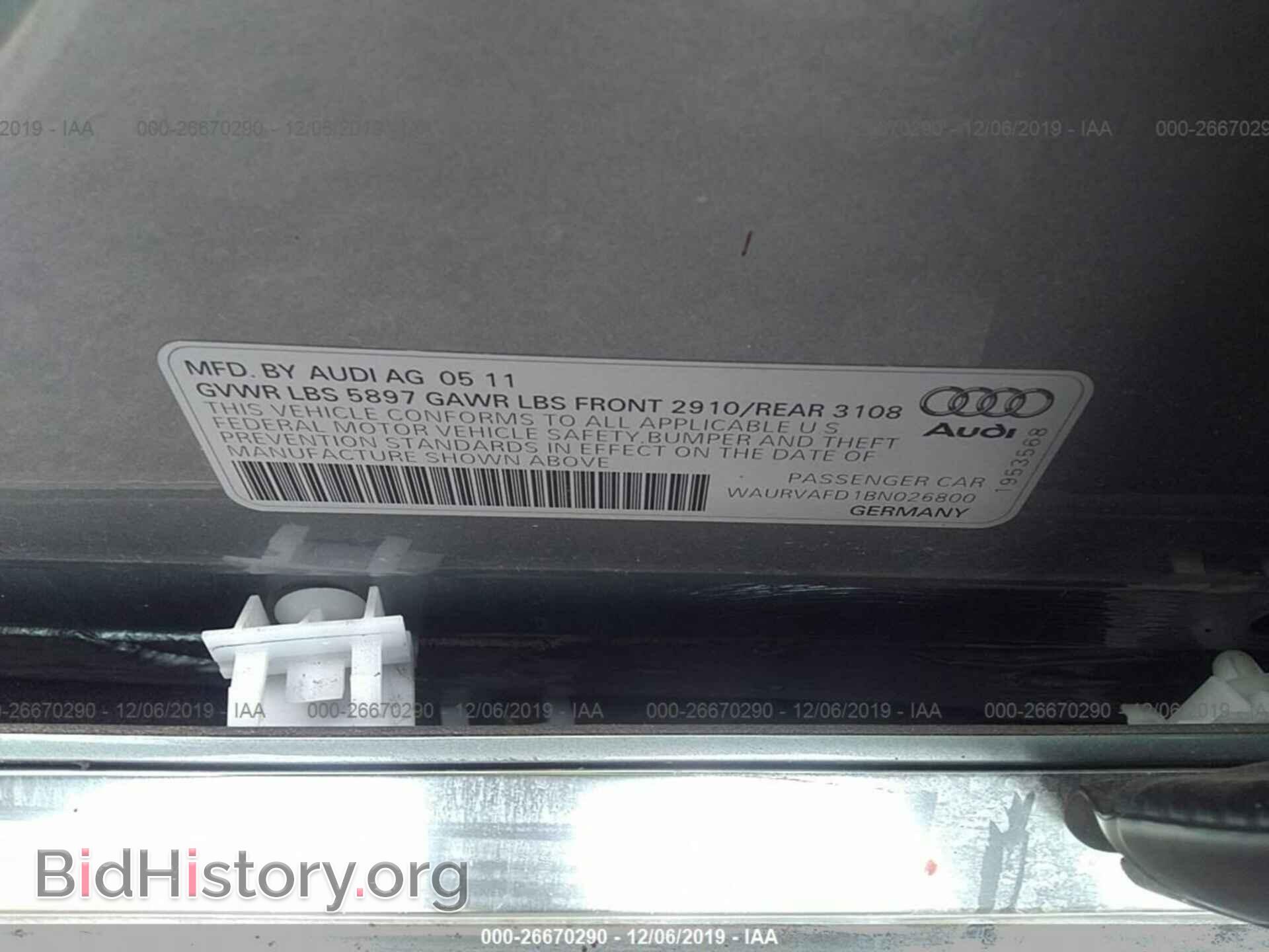 2011 AUDI A8 - VIN: WAURVAFD1BN026800 - Фото 9