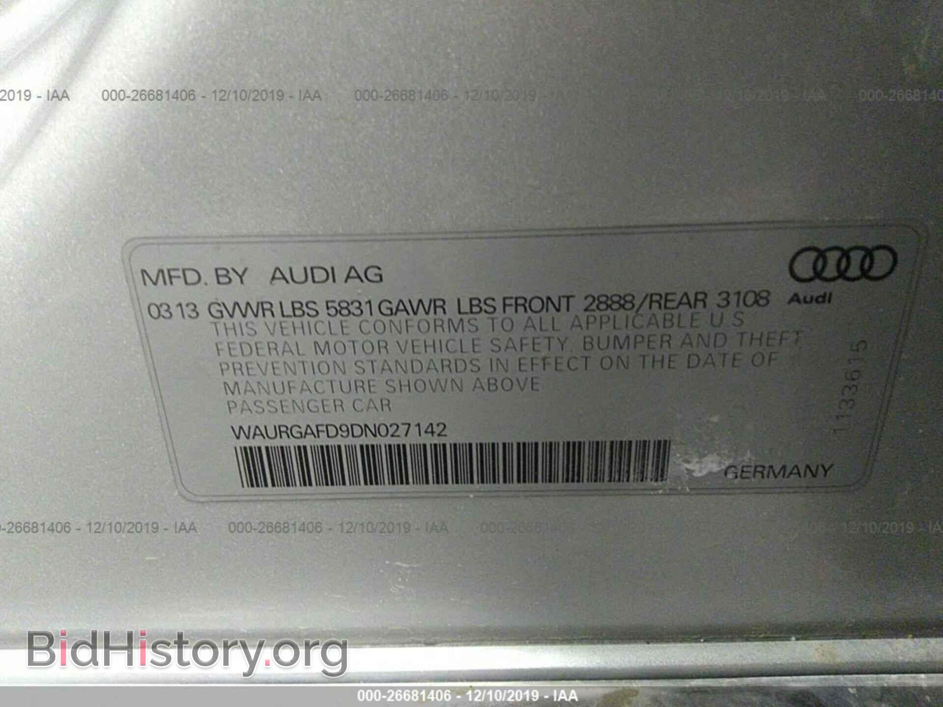 2013 AUDI A8 - VIN: WAURGAFD9DN027142 - Фото 9