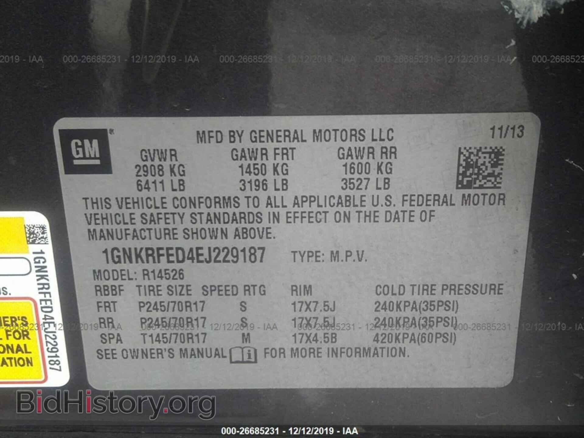 2014 CHEVROLET TRAVERSE - VIN: 1GNKRFED4EJ229187 - Фото 9
