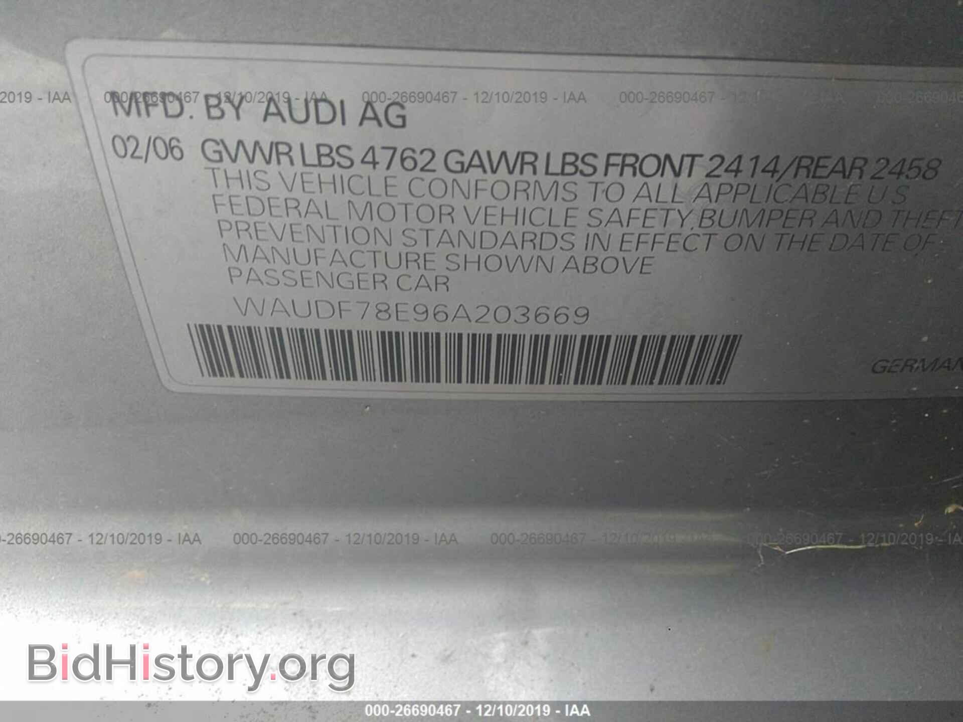 2006 AUDI A4 - VIN: WAUDF78E96A203669 - Фото 9