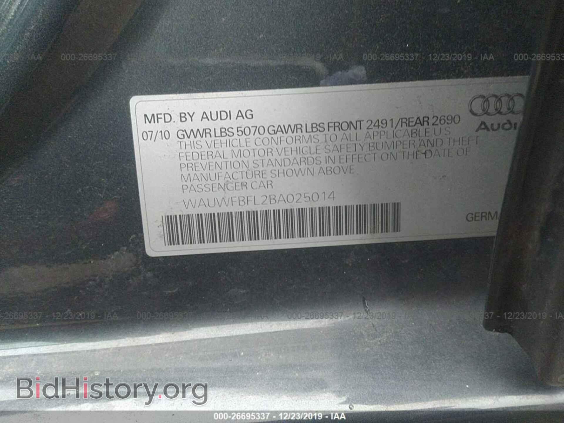 2011 AUDI A4 - VIN: WAUWFBFL2BA025014 - Фото 9