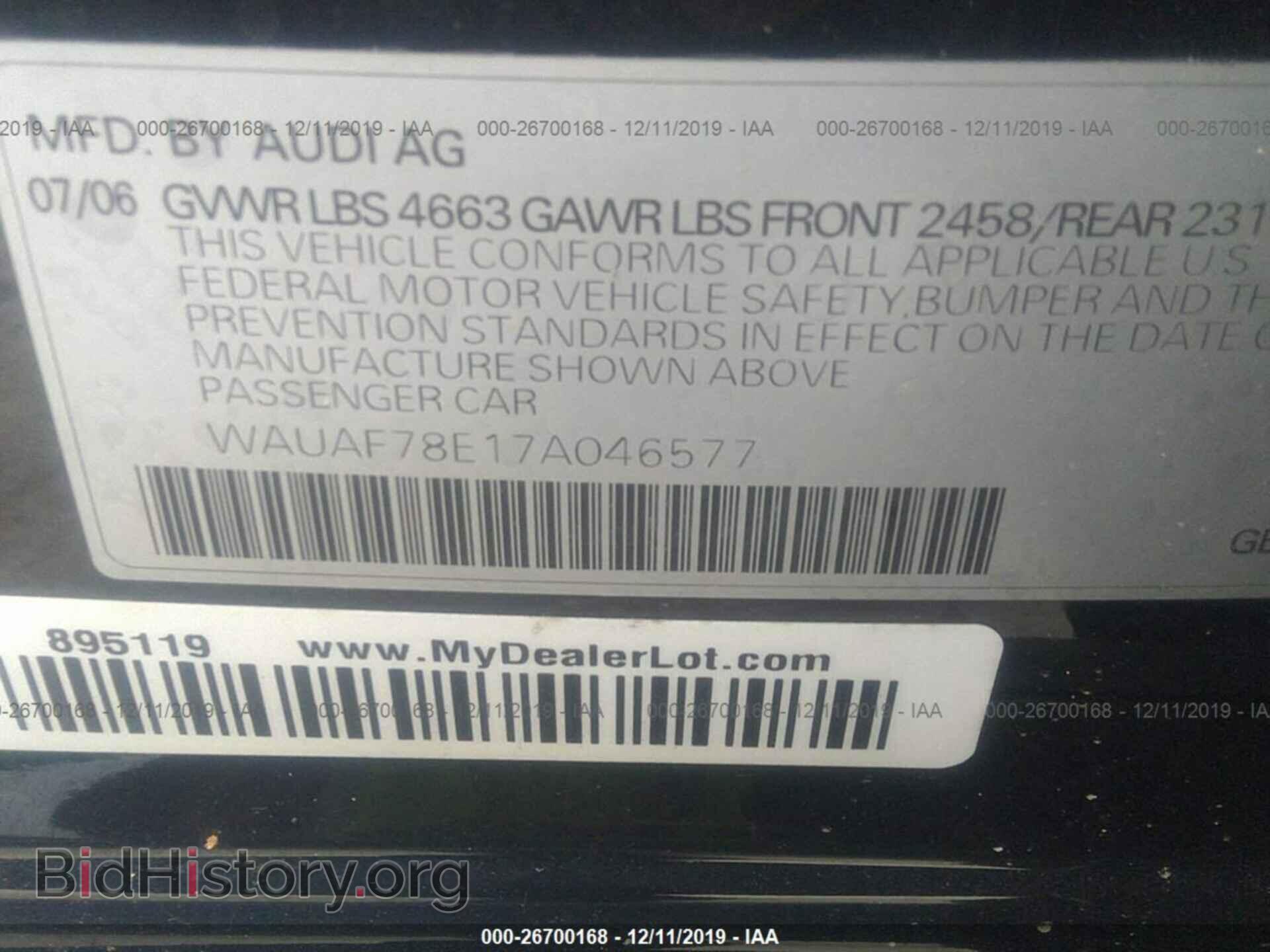 2007 AUDI A4 - VIN: WAUAF78E17A046577 - Фото 9