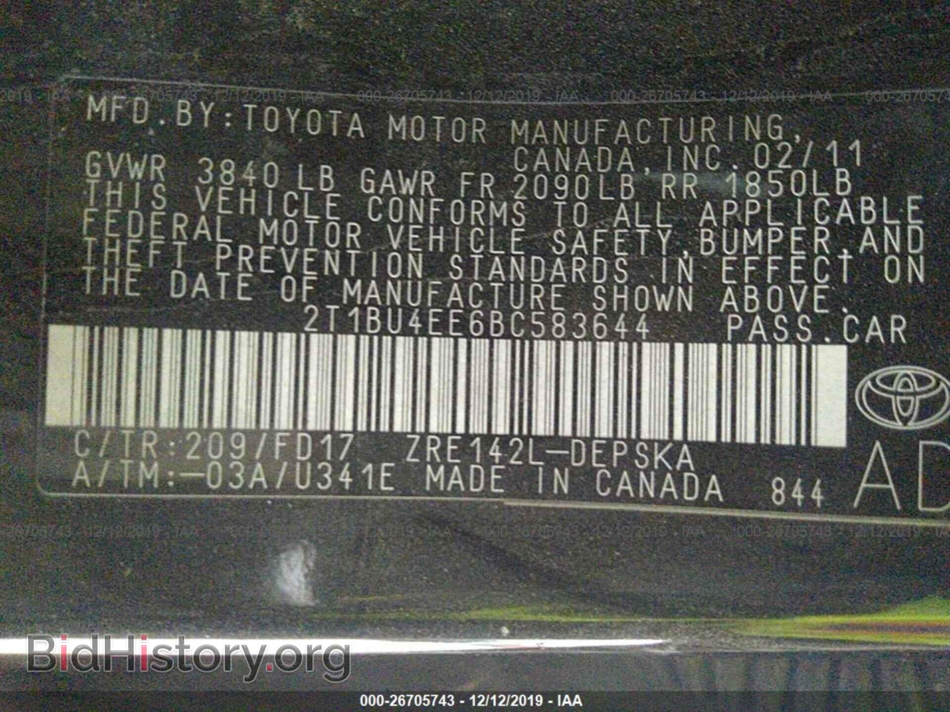 2011 TOYOTA COROLLA - VIN: 2T1BU4EE6BC583644 - Фото 9
