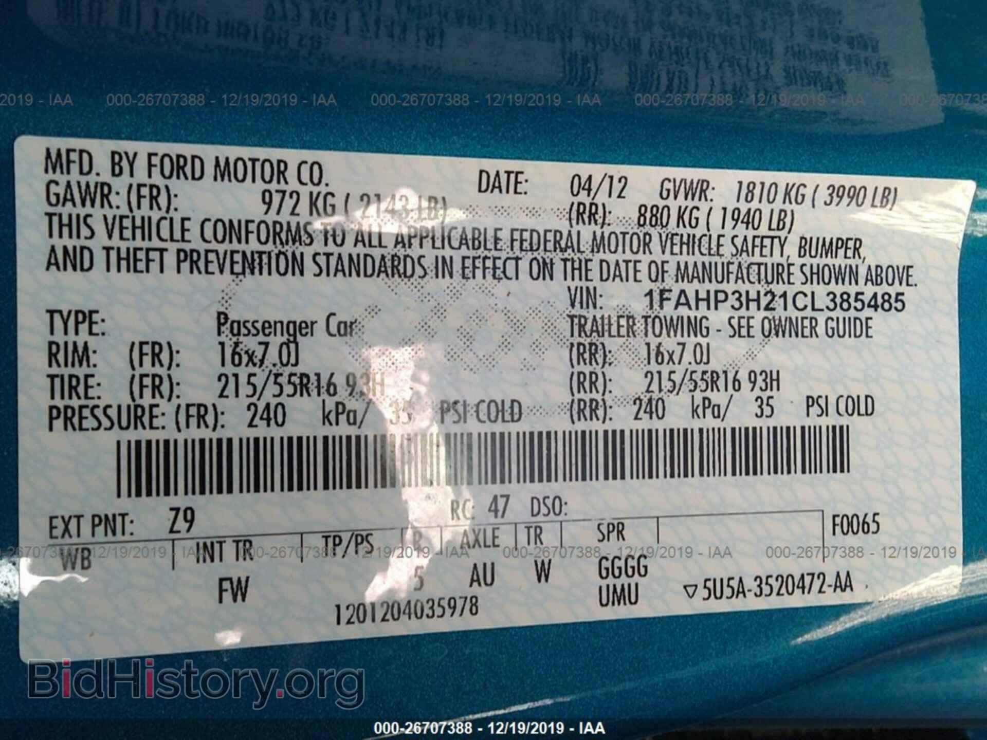 2012 FORD FOCUS - VIN: 1FAHP3H21CL385485 - Фото 9